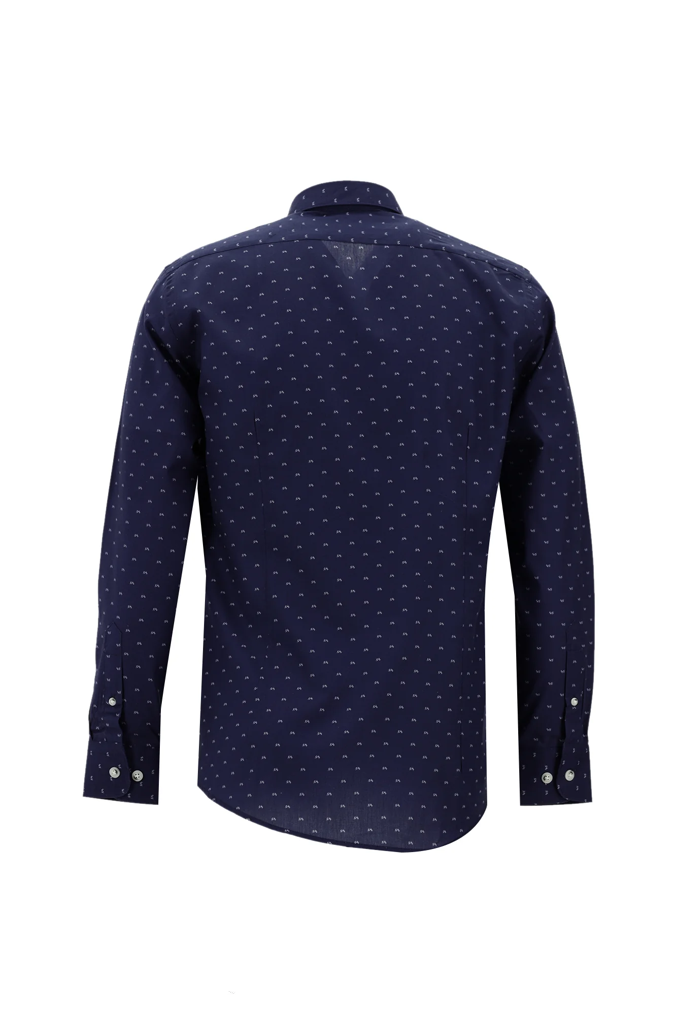 Açık Lacivert Uzun Kol Baskılı Slim Fit Dar Kesim Pamuk Gömlek - Image 2