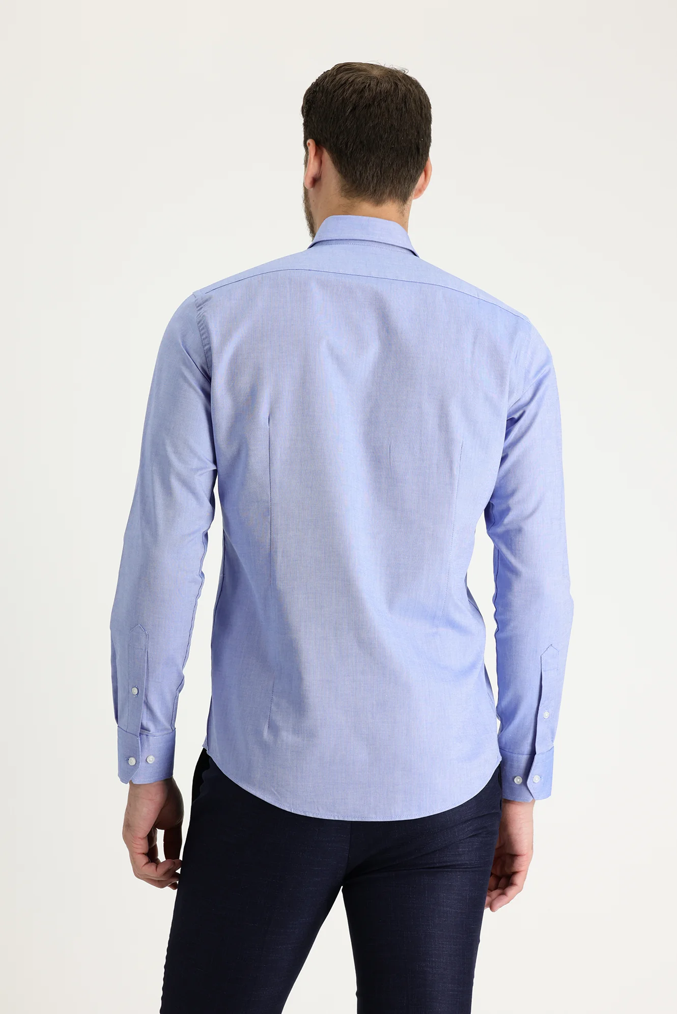Açık Lacivert Uzun Kol Slim Fit Dar Kesim Oxford Pamuk Düğmeli Yaka Gömlek - Image 3