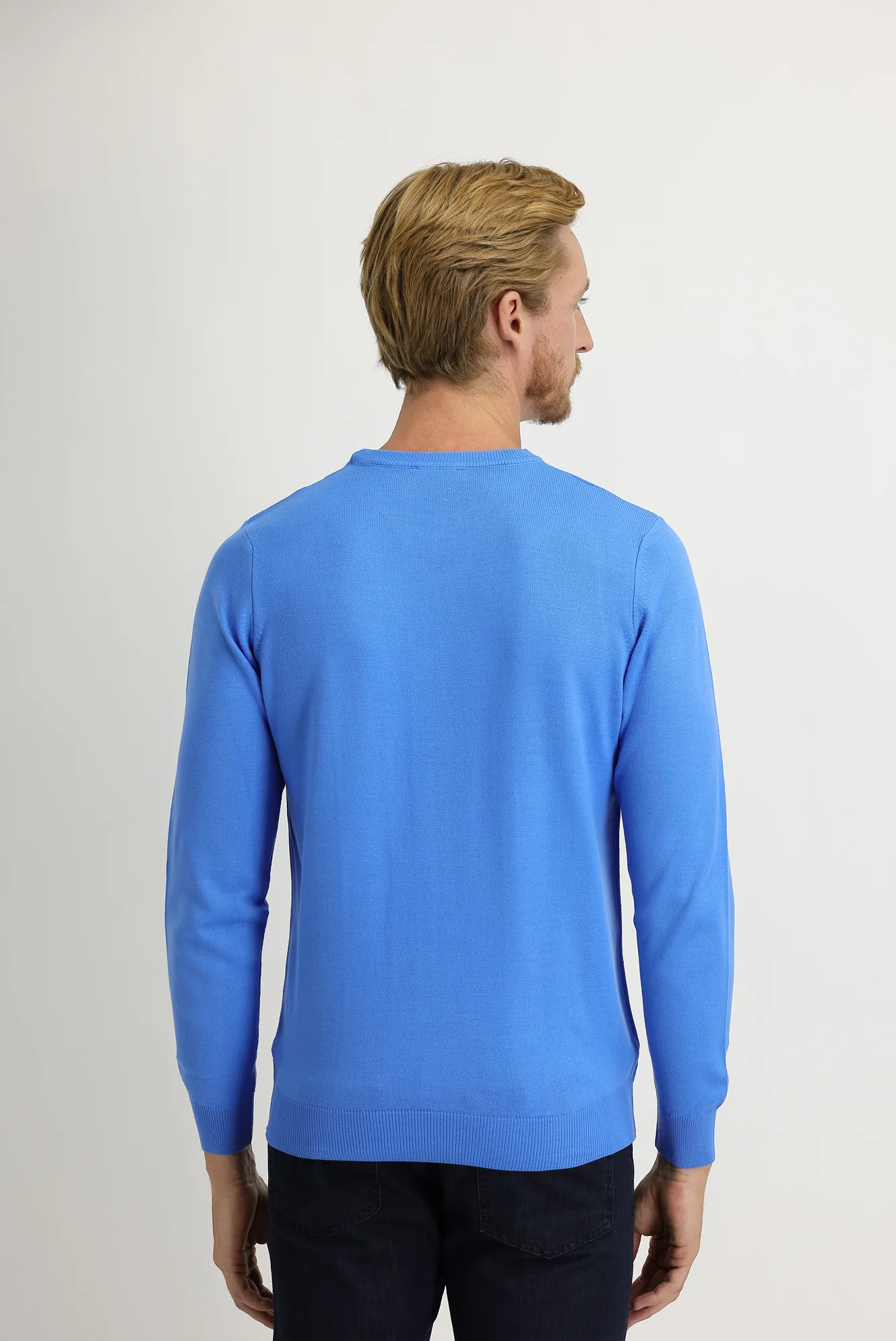 Açık Mavi Bisiklet Yaka Regular Fit Triko Kazak - Image 3