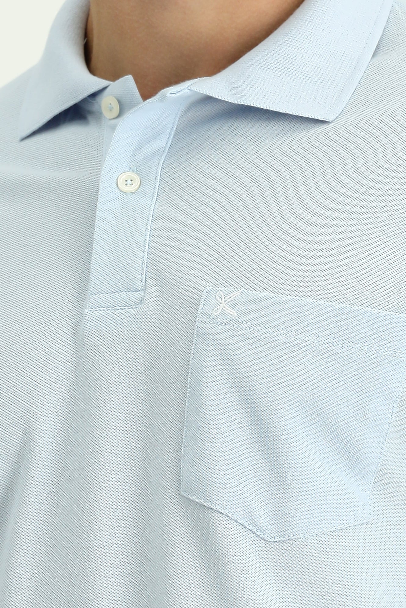 Açık Mavi Polo Yaka Regular Fit Cepli Nakışlı %100 Pamuk Tişört - Image 5