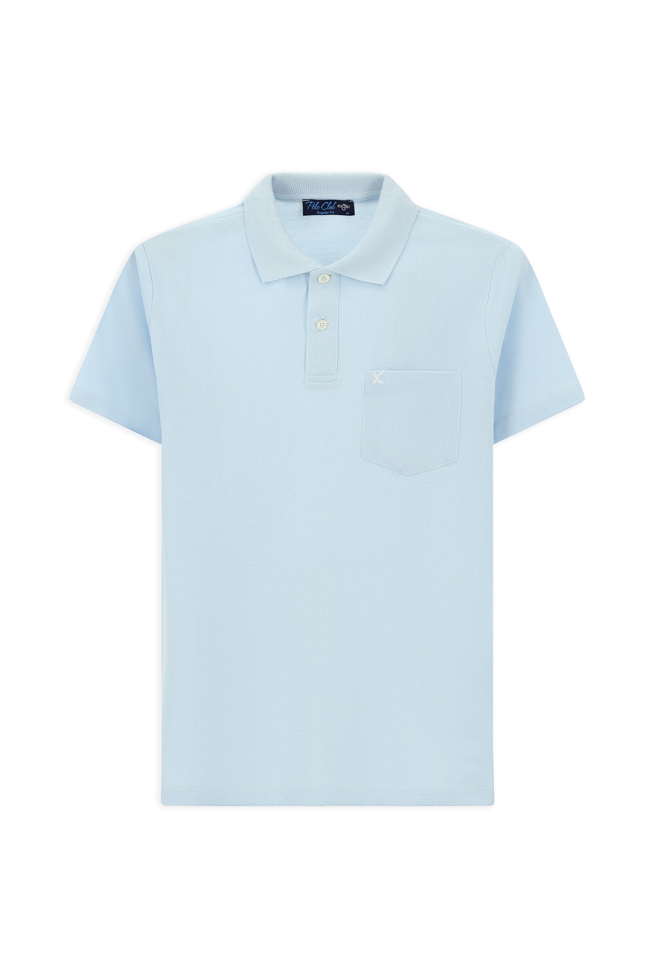 Açık Mavi Polo Yaka Regular Fit Cepli Nakışlı %100 Pamuk Tişört - Image 7