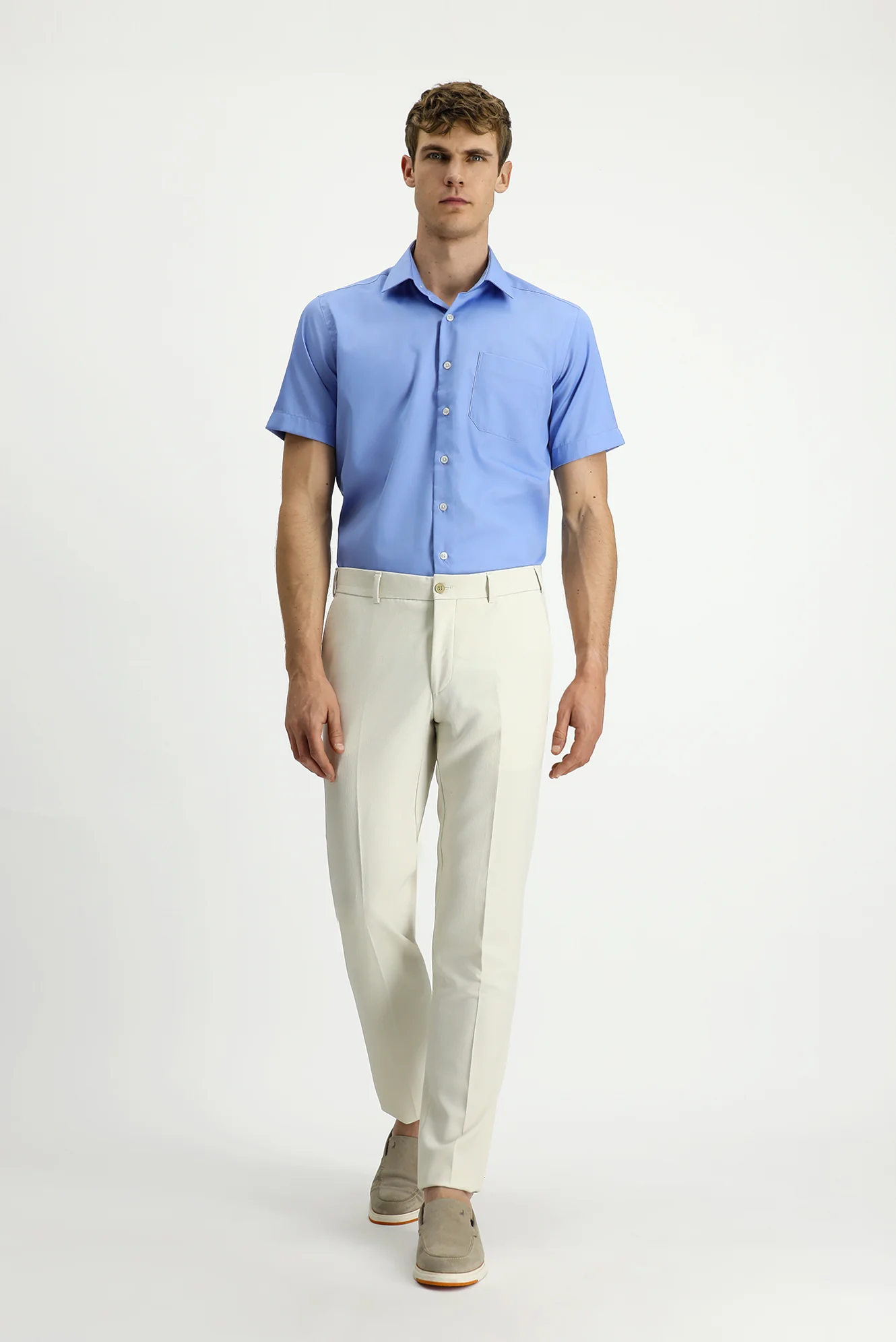Açık Mavi Kısa Kol Regular Fit Pamuklu Non Iron Gömlek - Image 2