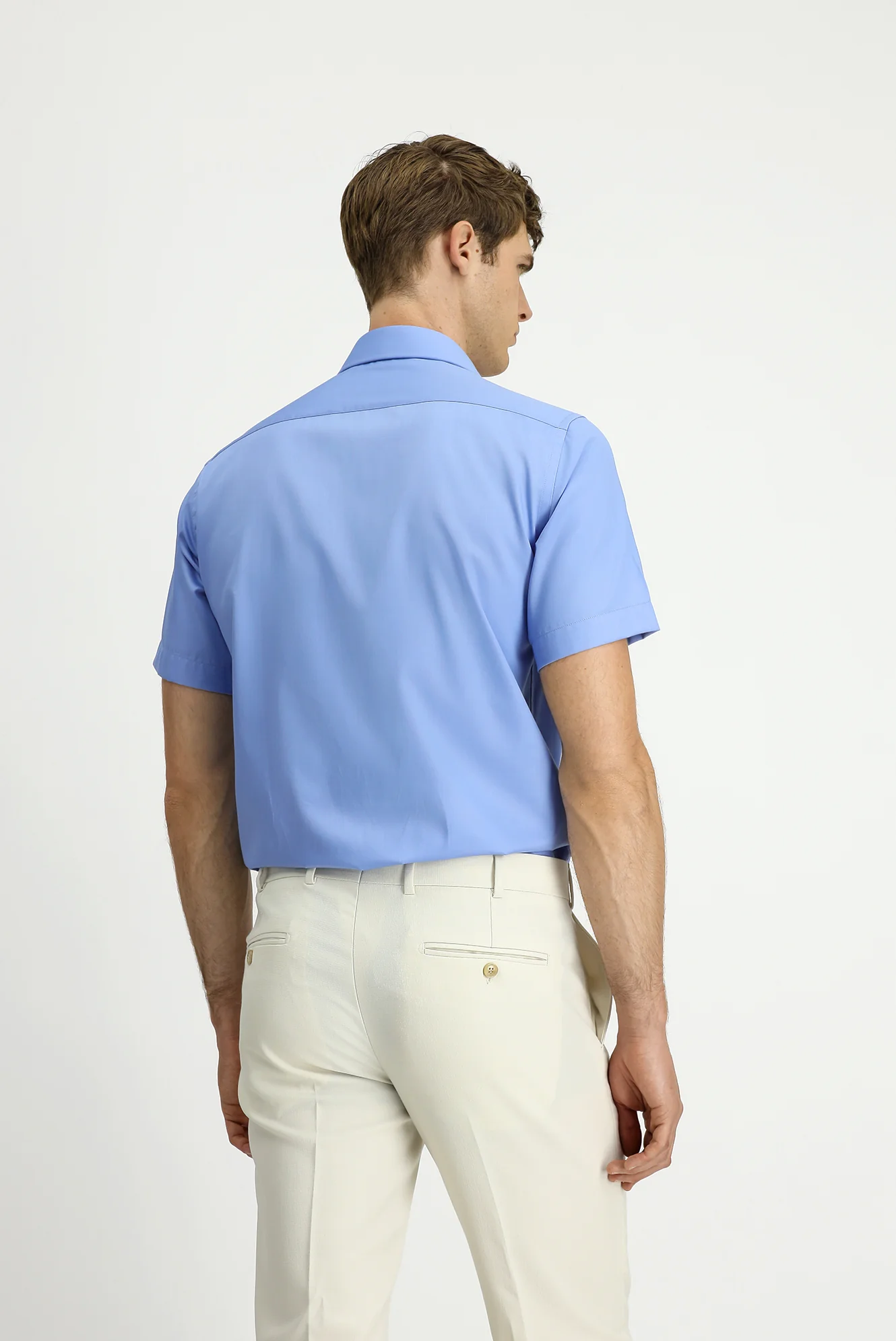 Açık Mavi Kısa Kol Regular Fit Pamuklu Non Iron Gömlek - Image 4