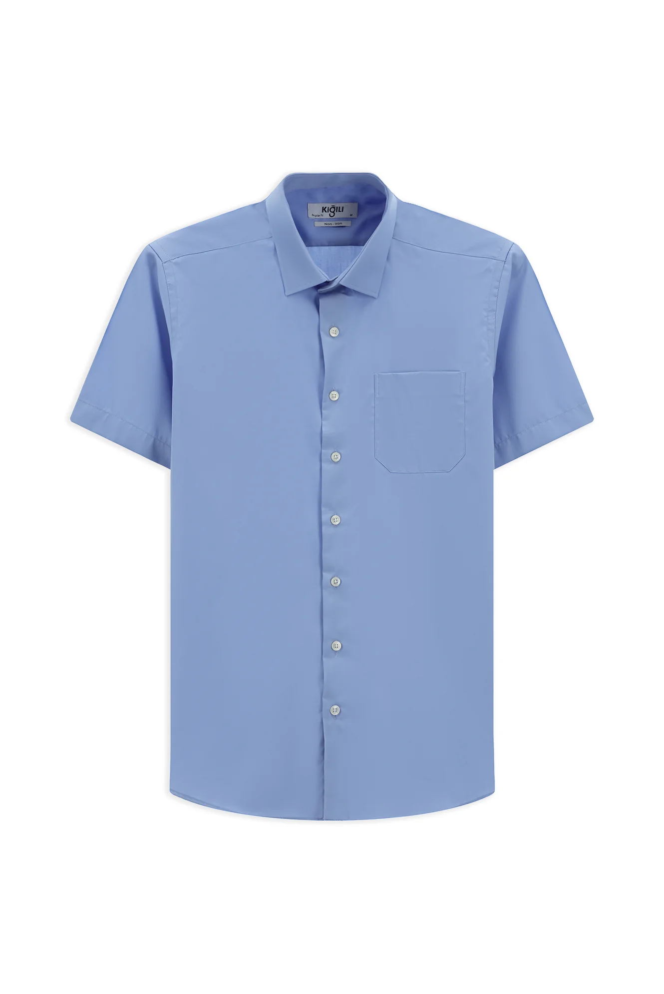 Açık Mavi Kısa Kol Regular Fit Pamuklu Non Iron Gömlek - Image 7
