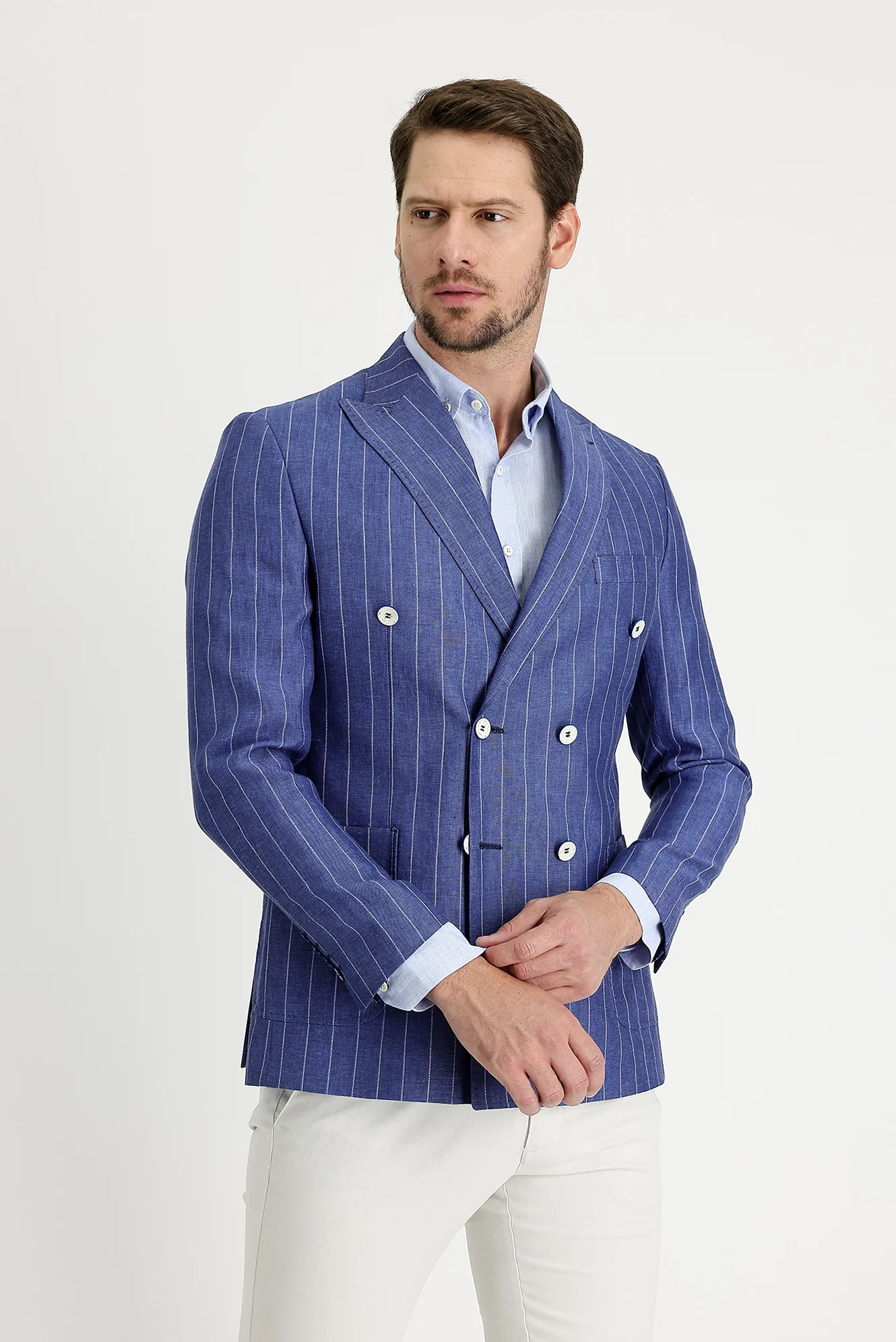Açık Mavi 7 Drop Slim Fit Dar Kesim Ceket