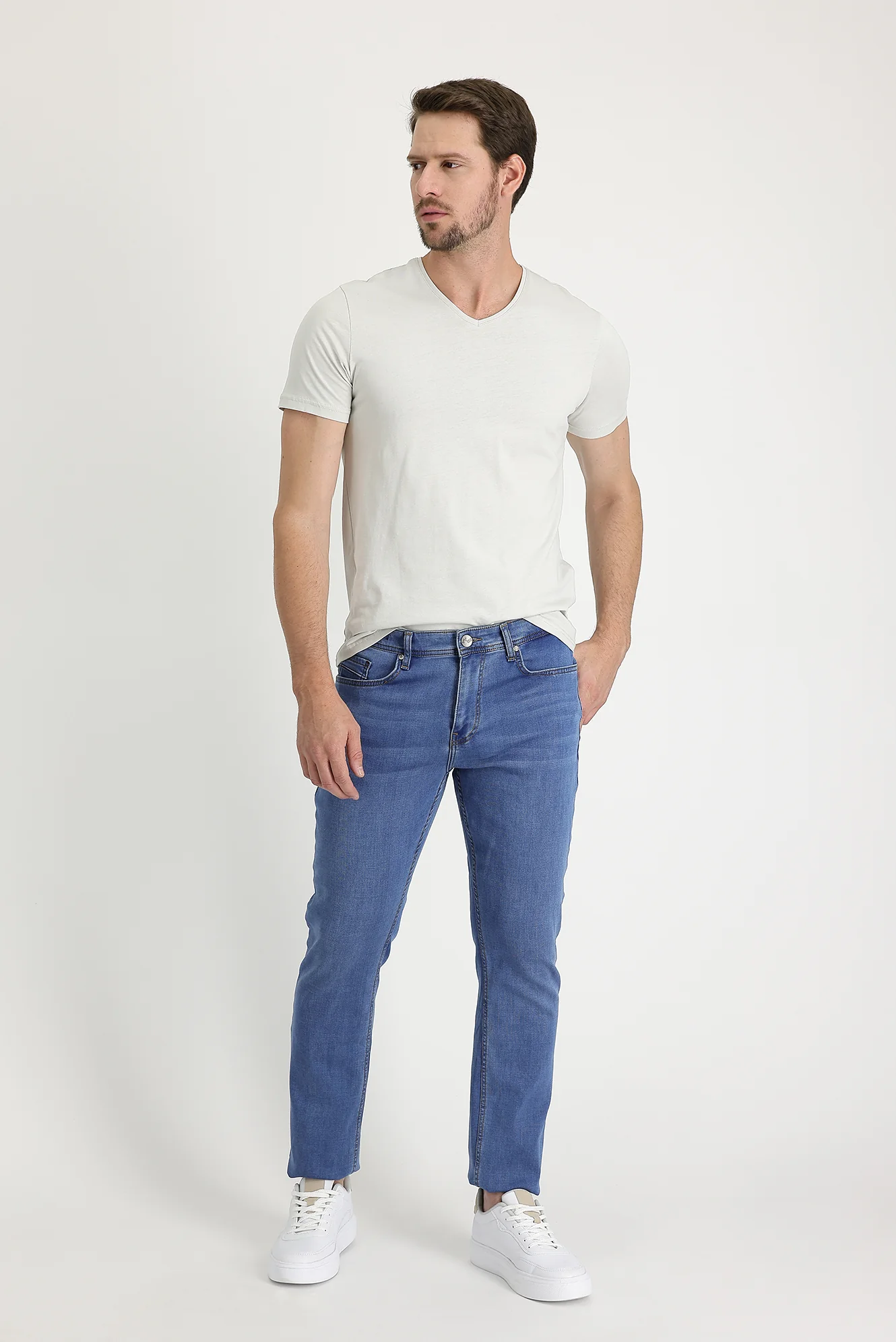 Açık Mavi Slim Fit Dar Kesim Likralı Denim Pantolon
