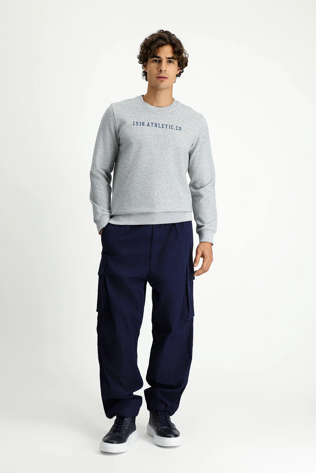 Açık Mavi Melanj Bisiklet Yaka Regular Fit Pamuklu Baskılı Sweatshırt - Image 2