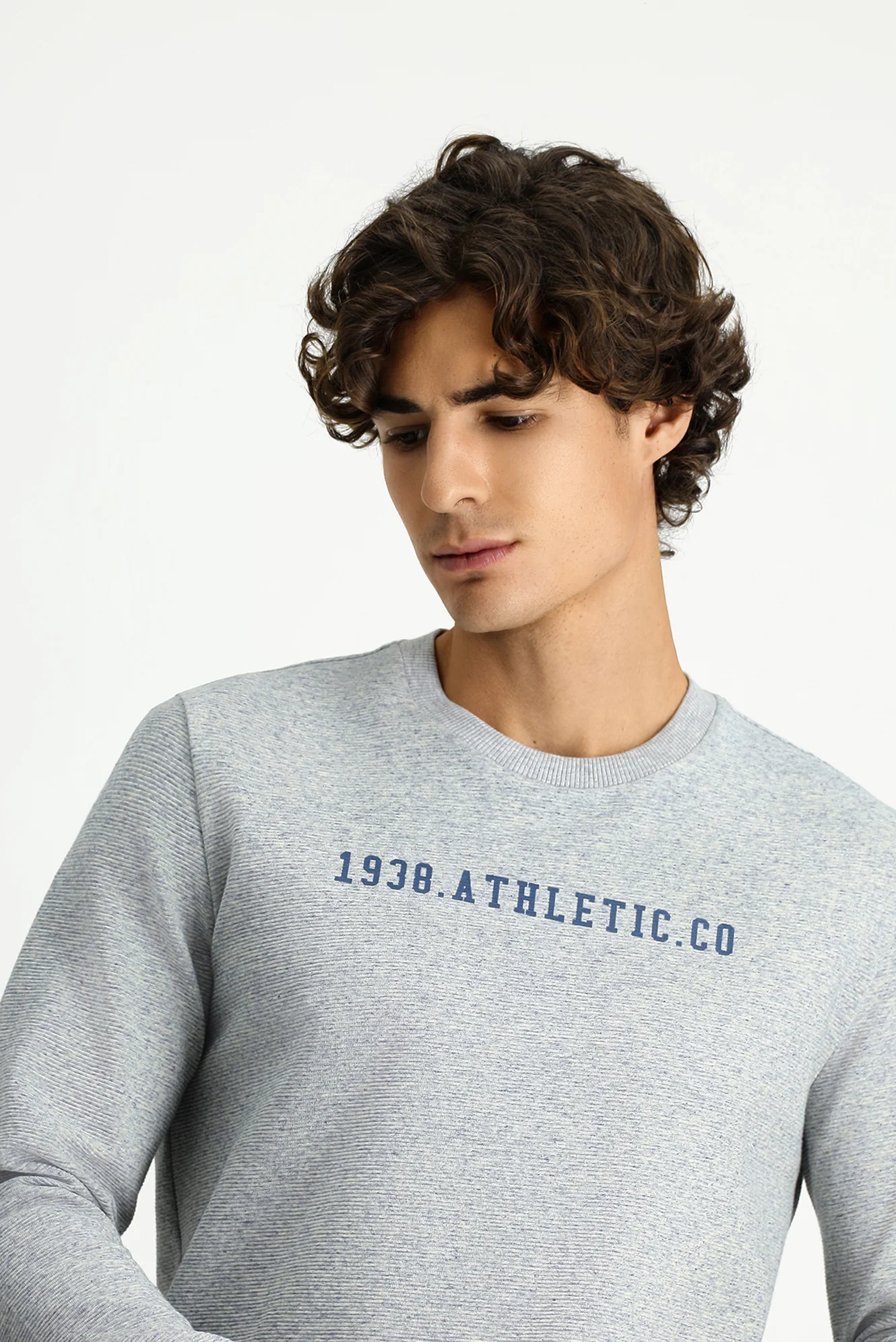 Açık Mavi Melanj Bisiklet Yaka Regular Fit Pamuklu Baskılı Sweatshırt - Image 4