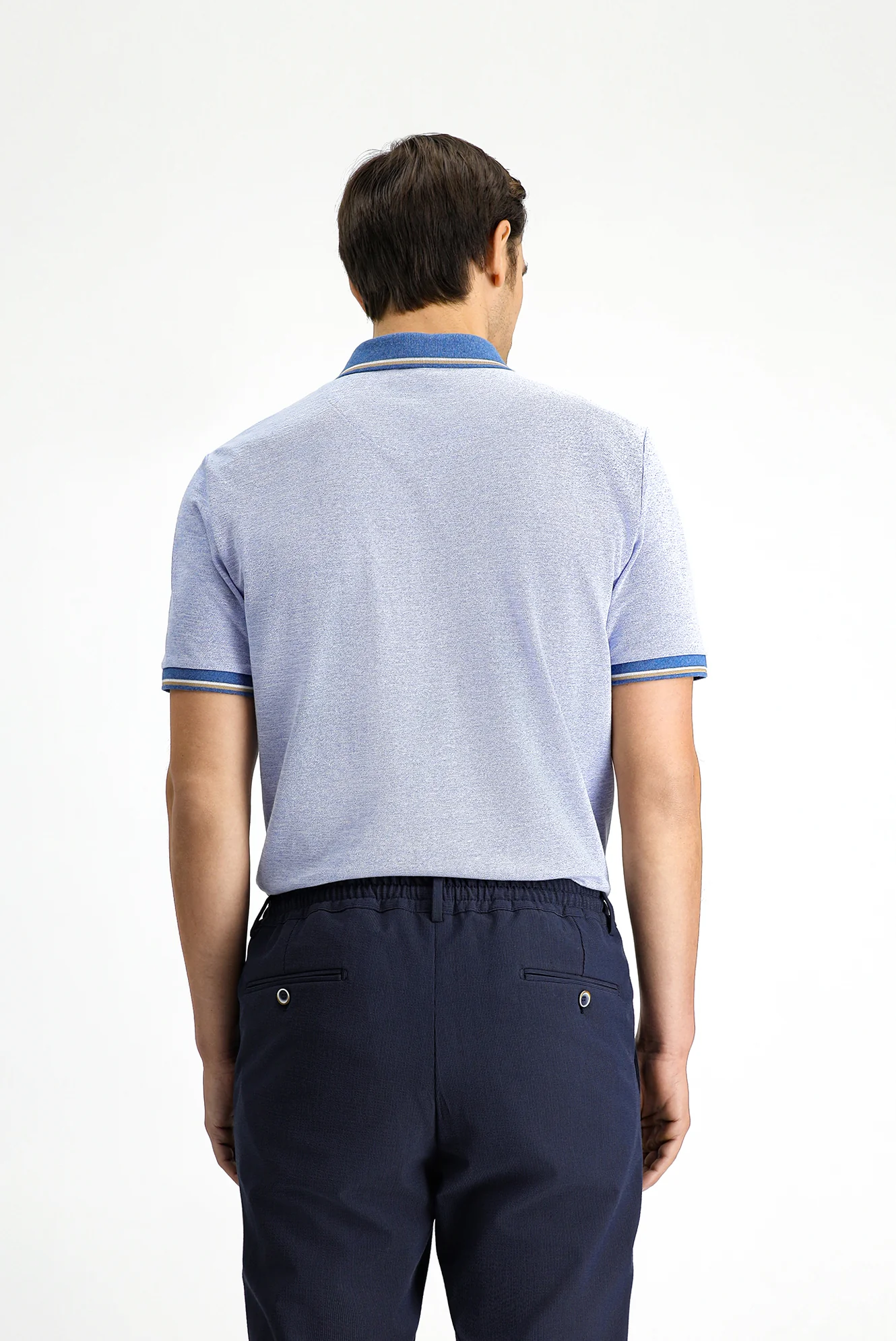 Açık Mavi Melanj Slim Fit Dar Kesim Pamuklu Desenli Cepli Polo Yaka Tişört - Image 5