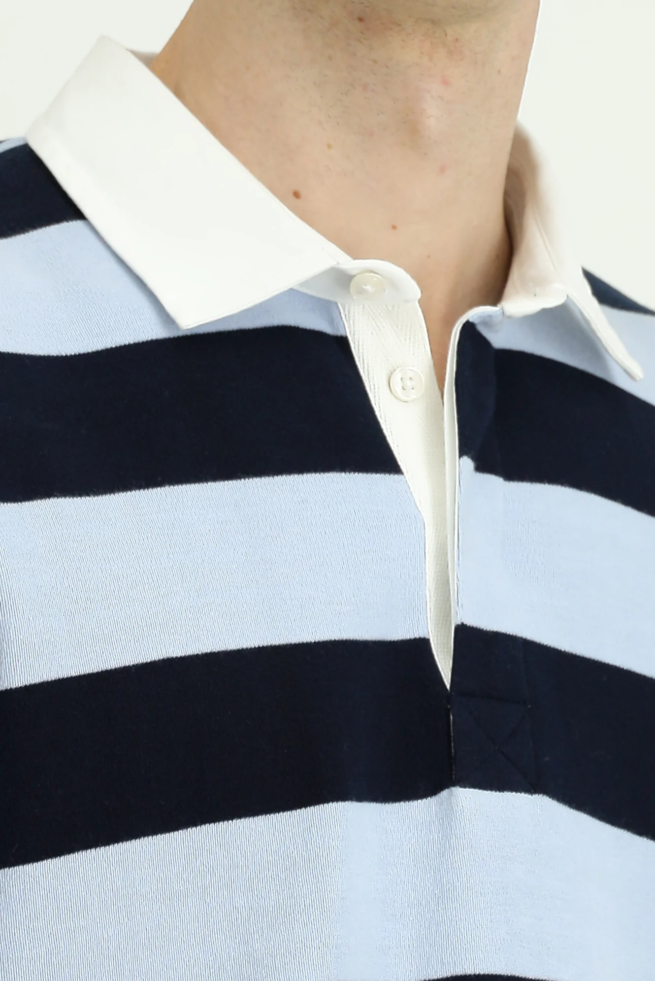 Açık Mavi Polo Yaka Oversize Ekstra Rahat Kesim Çizgili Pamuk Sweatshirt - Image 7