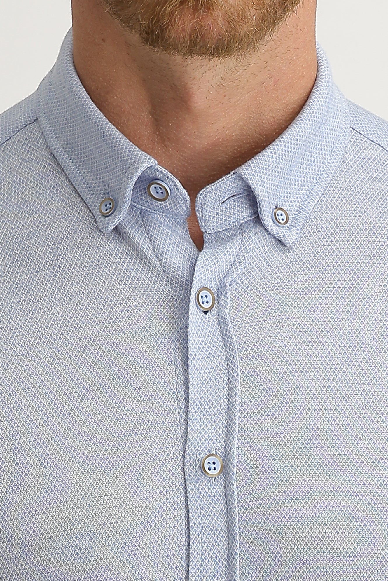 Açık Mavi Polo Yaka Slim Fit Dar Kesim Desenli Pamuk Gömlek Pamuk Tişört - Image 3
