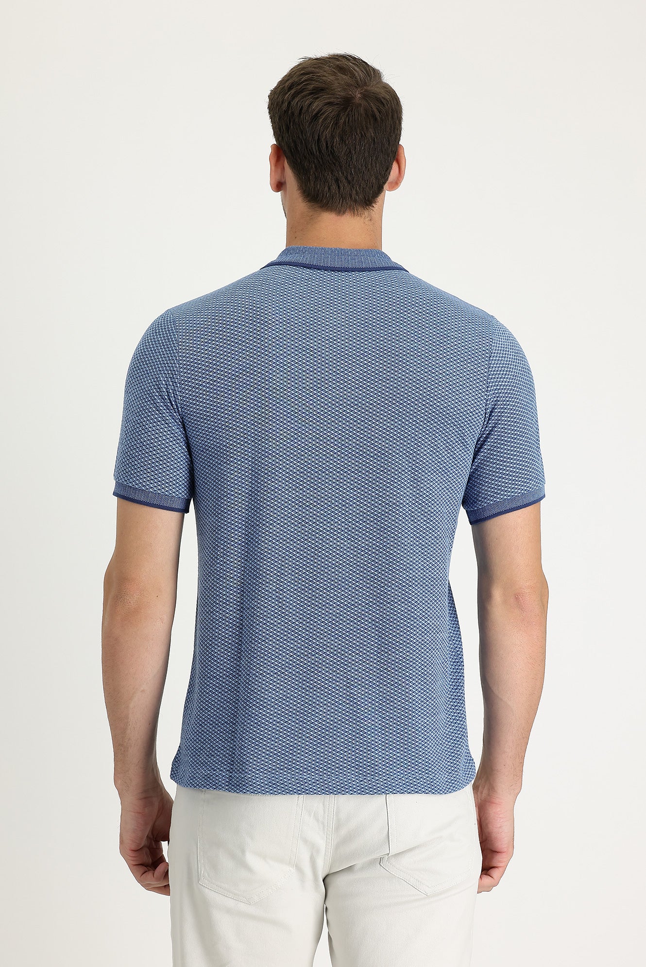 Açık Mavi Polo Yaka Regular Fit Desenli Tişört - Image 3