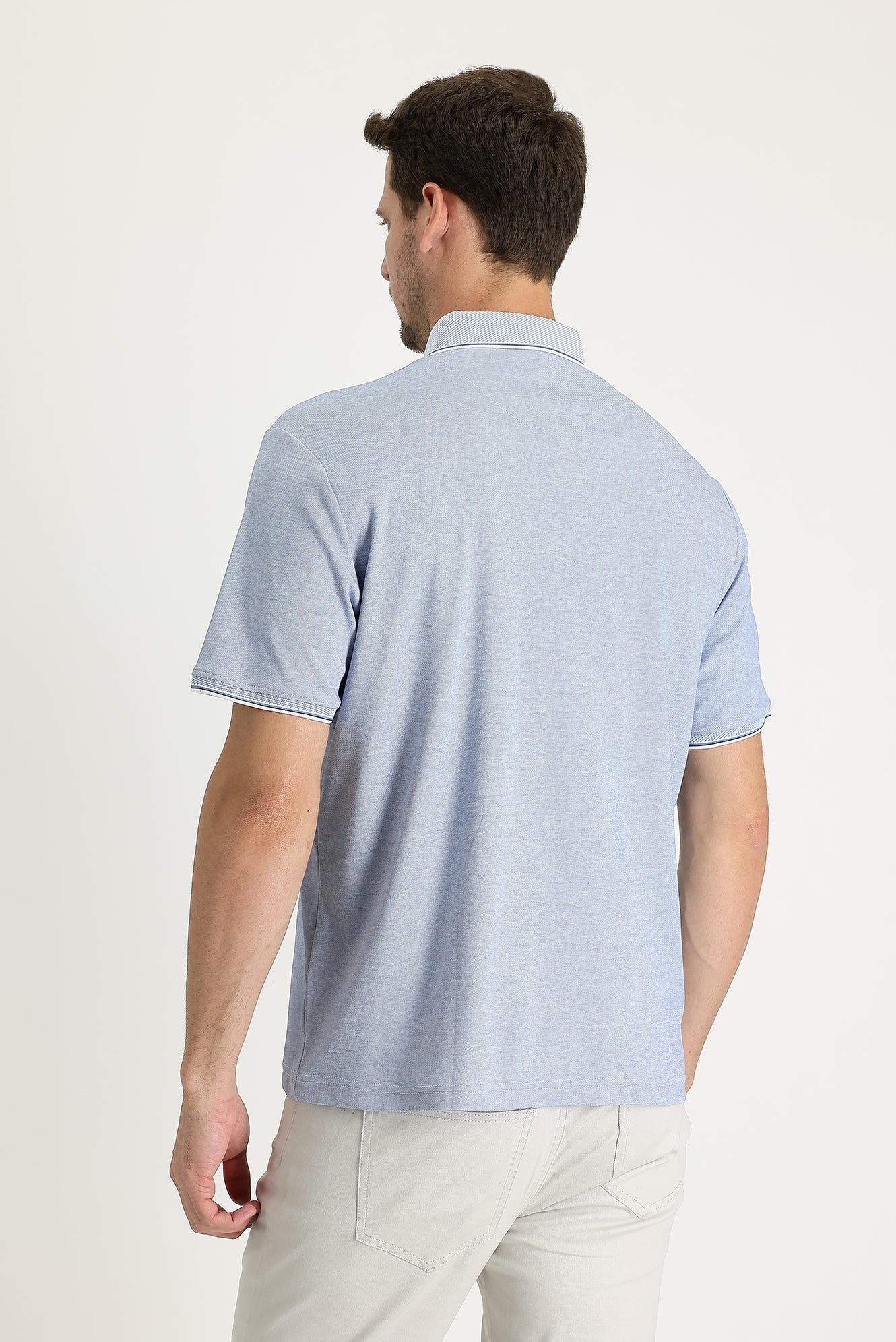 Açık Mavi Polo Yaka Regular Fit Nakışlı Tişört - Image 3