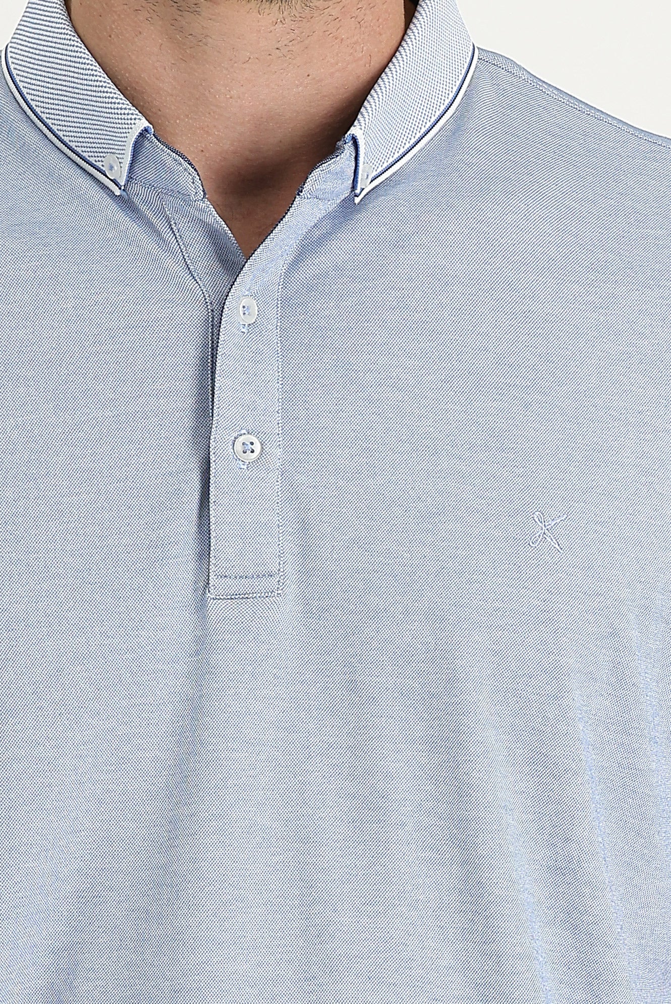 Açık Mavi Polo Yaka Regular Fit Nakışlı Tişört - Image 4