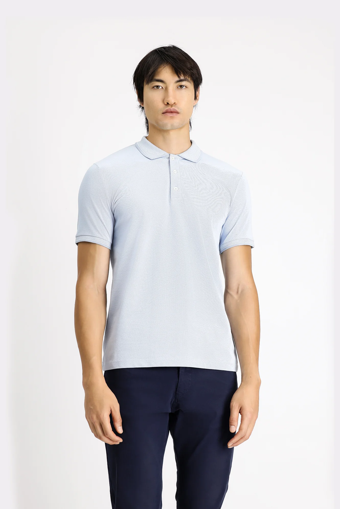 Açık Mavi Polo Yaka Slim Fit Dar Kesim Desenli Pamuklu Tişört - Image 3