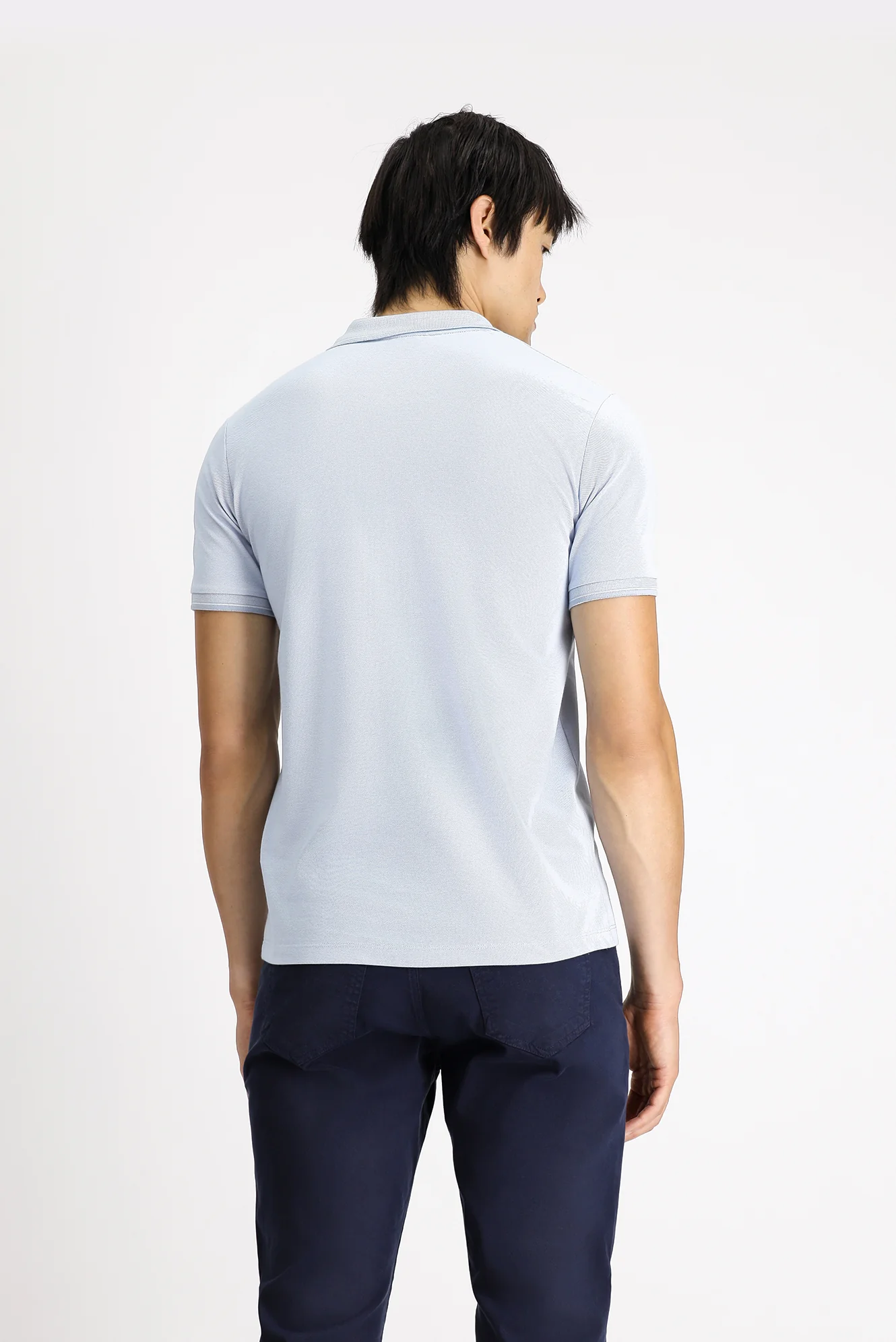 Açık Mavi Polo Yaka Slim Fit Dar Kesim Desenli Pamuklu Tişört - Image 4