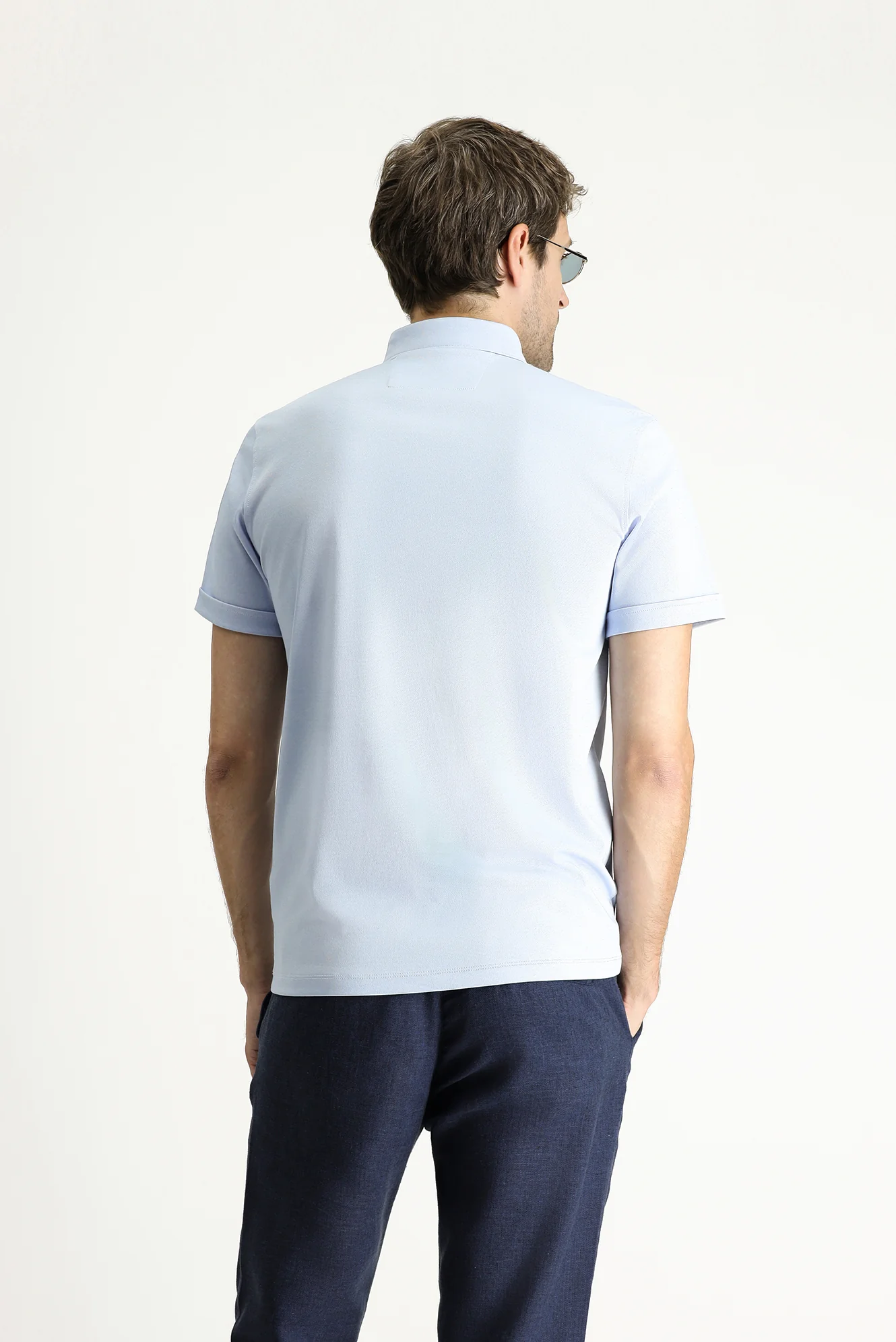 Açık Mavi Polo Yaka Slim Fit Dar Kesim Pamuklu Tişört - Image 4