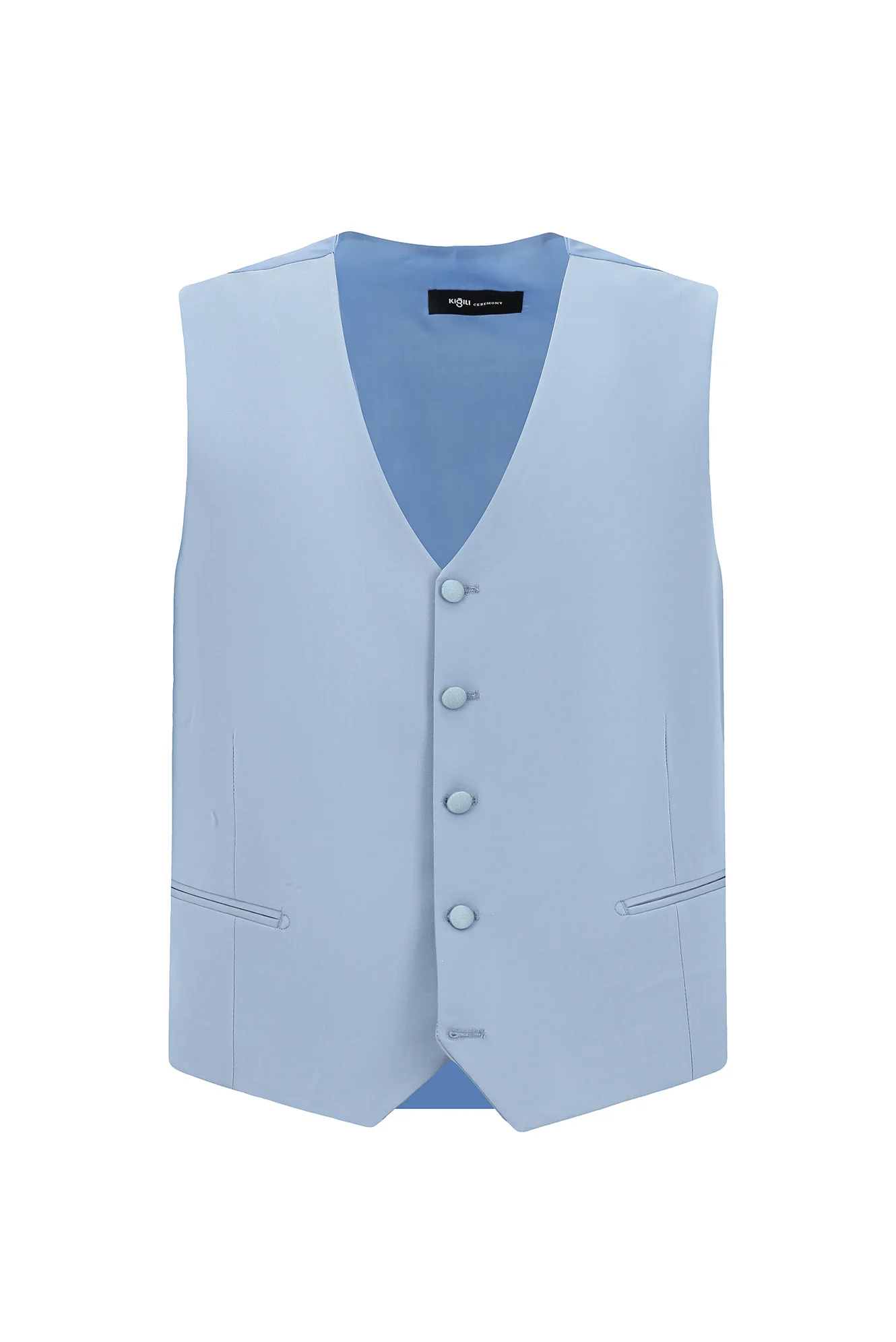 Açık Mavi 6 Drop Regular Fit Standart Kesim Mono Yaka Yelekli Smokin & Damatlık - Image 4