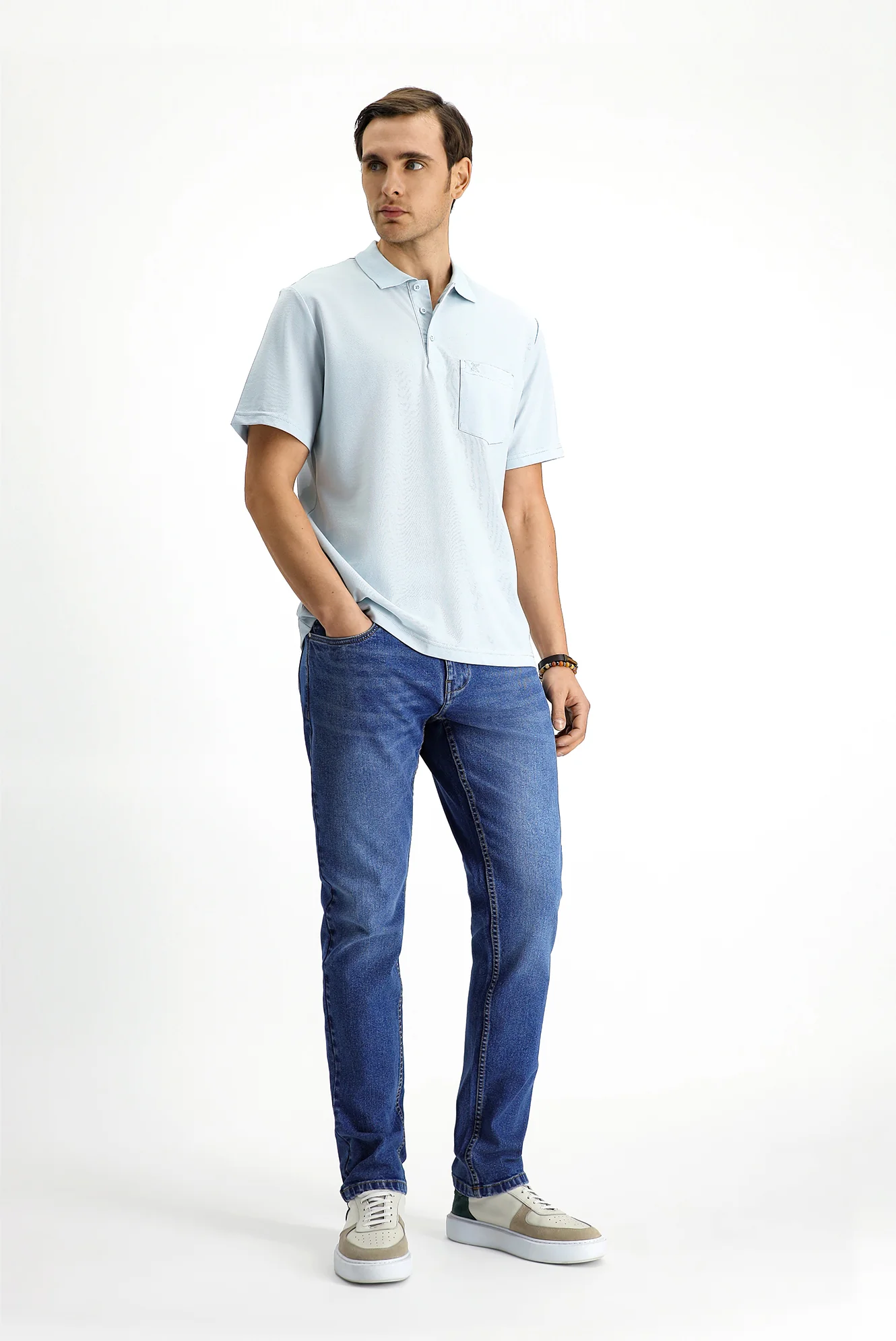 Açık Mavi Regular Fit Pamuklu Nakışlı Cepli Polo Yaka Tişört - Image 2