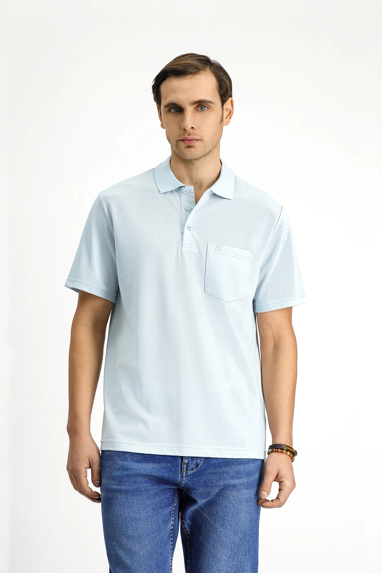 Açık Mavi Regular Fit Pamuklu Nakışlı Cepli Polo Yaka Tişört - Image 3