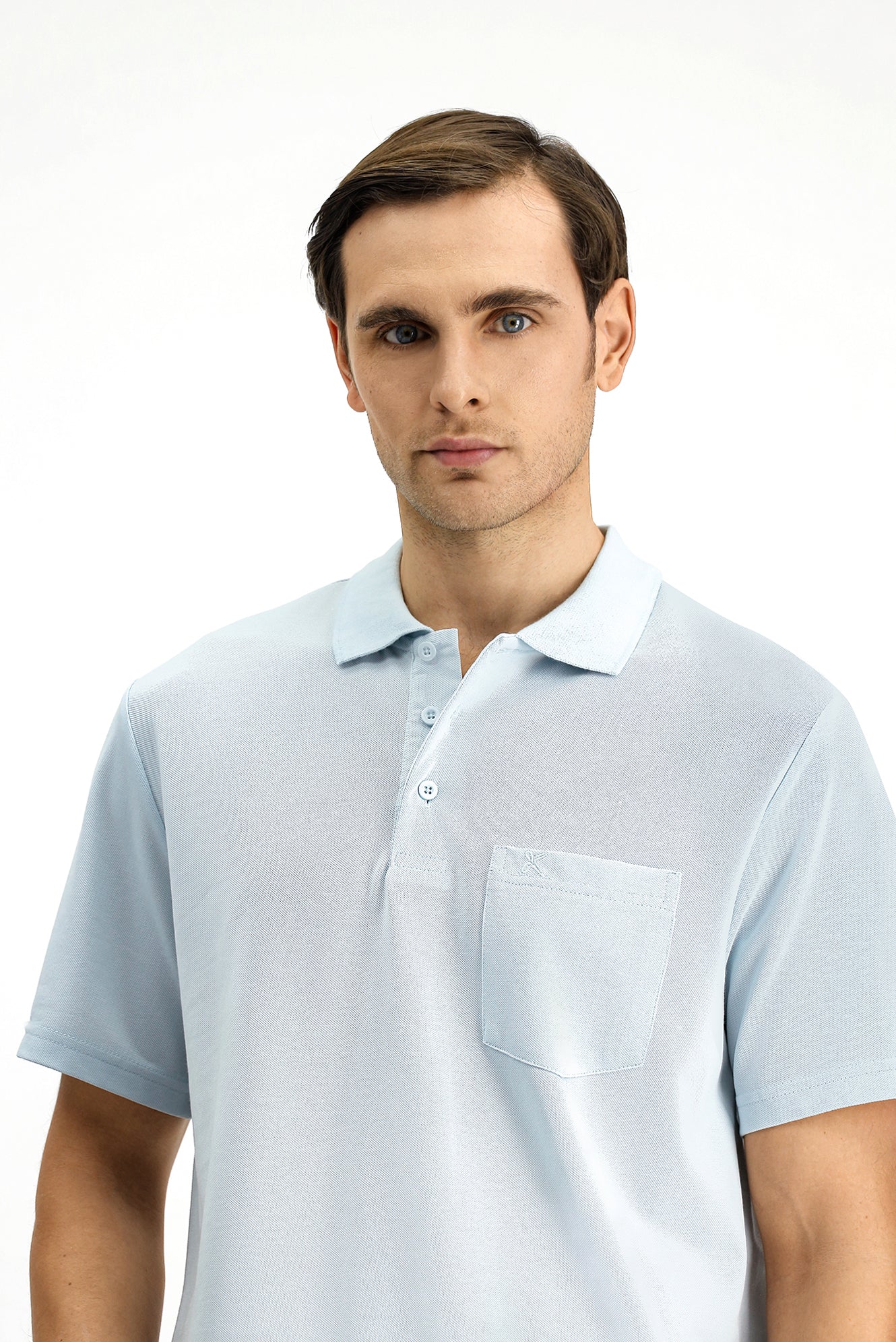 Açık Mavi Regular Fit Pamuklu Nakışlı Cepli Polo Yaka Tişört - Image 4