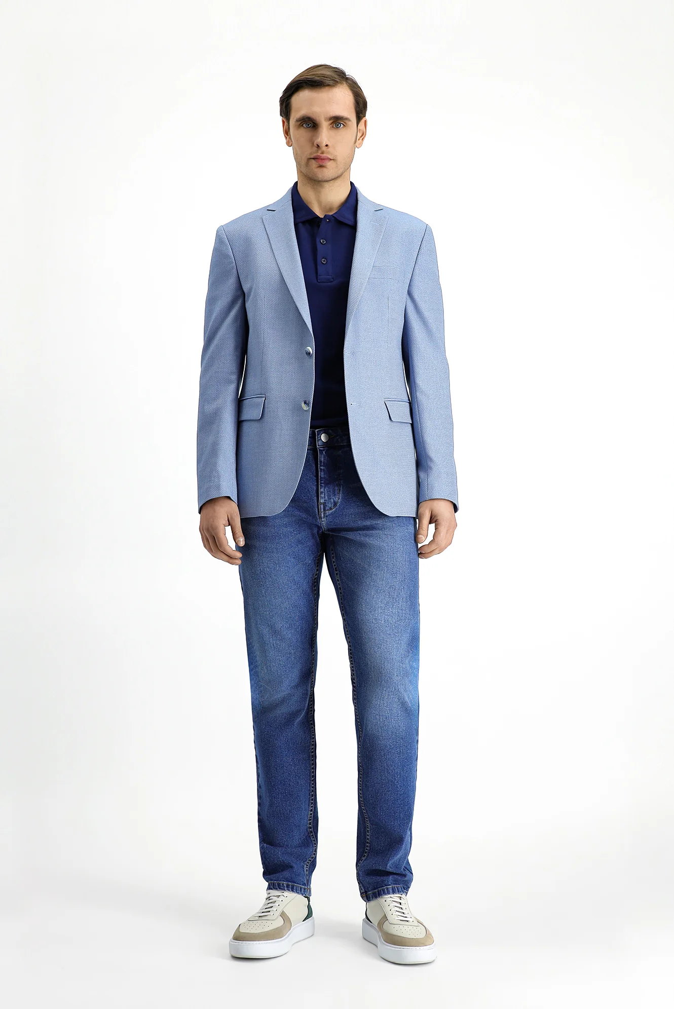 Açık Mavi 7 Drop Slim Fit Dar Kesim Klasik Desenli Ceket - Image 2