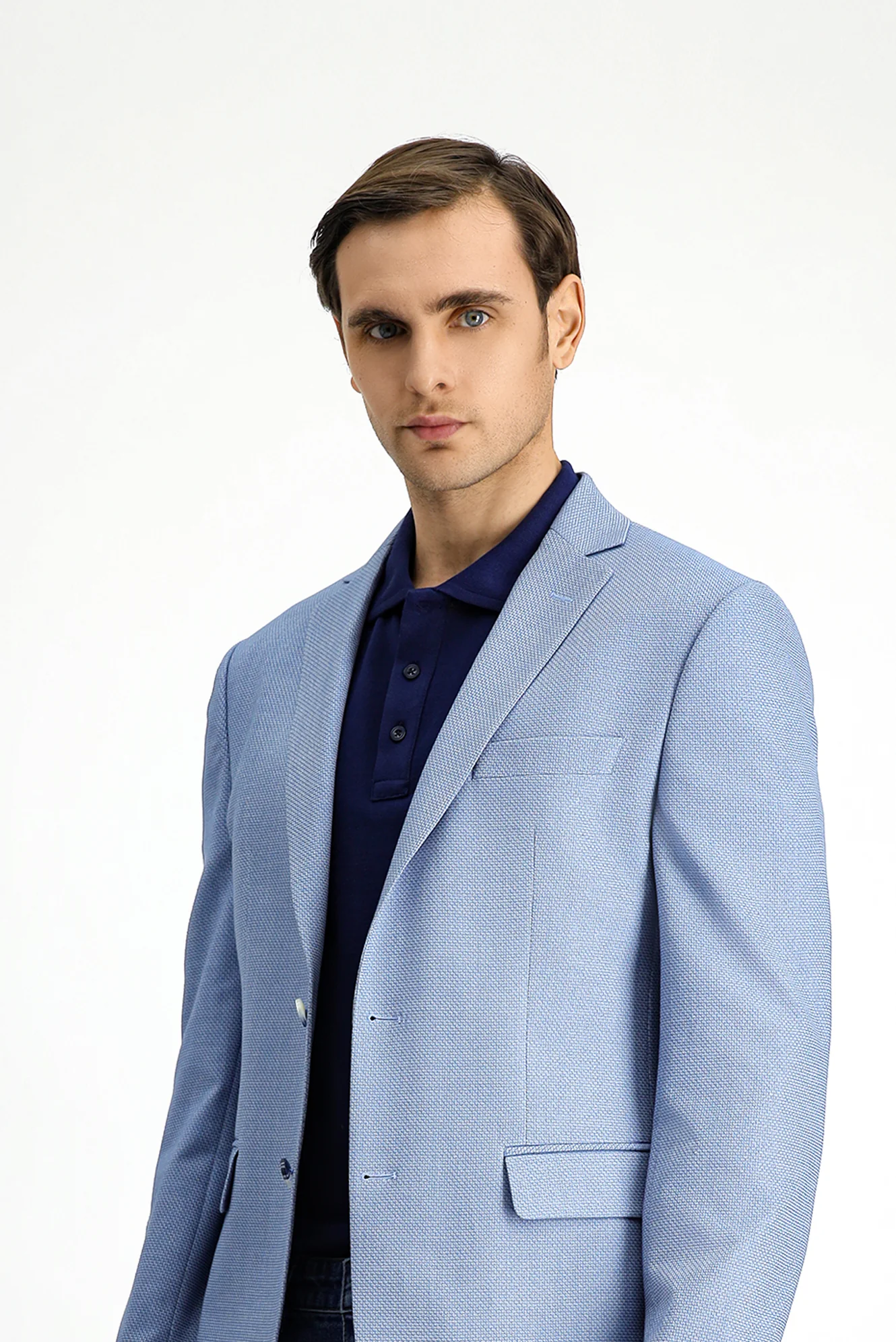 Açık Mavi 7 Drop Slim Fit Dar Kesim Klasik Desenli Ceket - Image 3