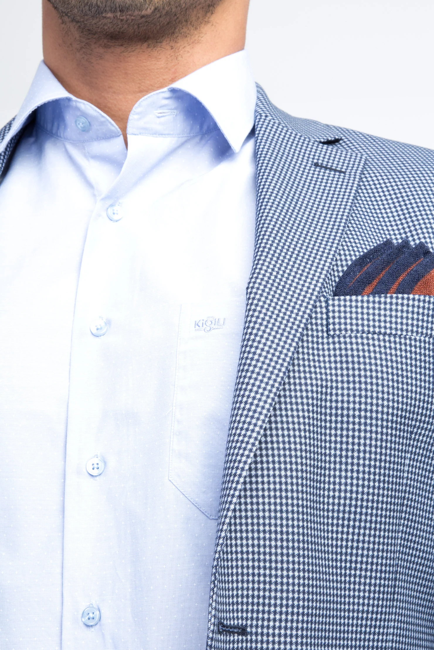 Açık Mavi 7 Drop Slim Fit Dar Kesim Kuşgözü Ceket - Image 3