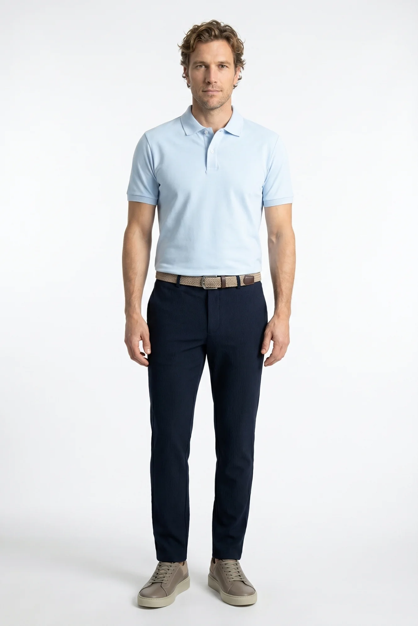Açık Mavi Polo Yaka Slim Fit Nakışlı %100 Pamuk Tişört - Image 4
