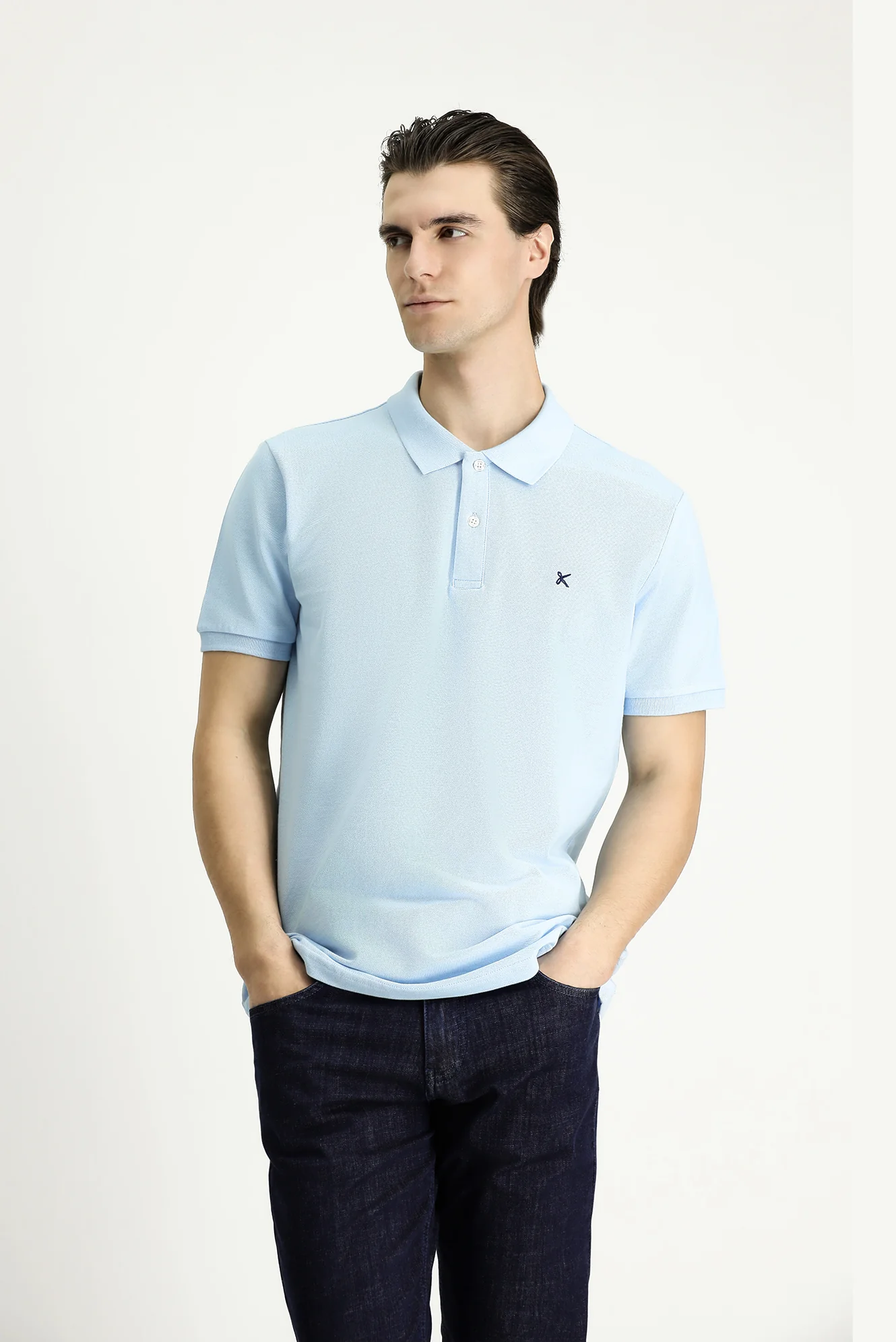 Açık Mavi Slim Fit Dar Kesim Nakışlı Pamuk Polo Yaka Tişört - Image 3