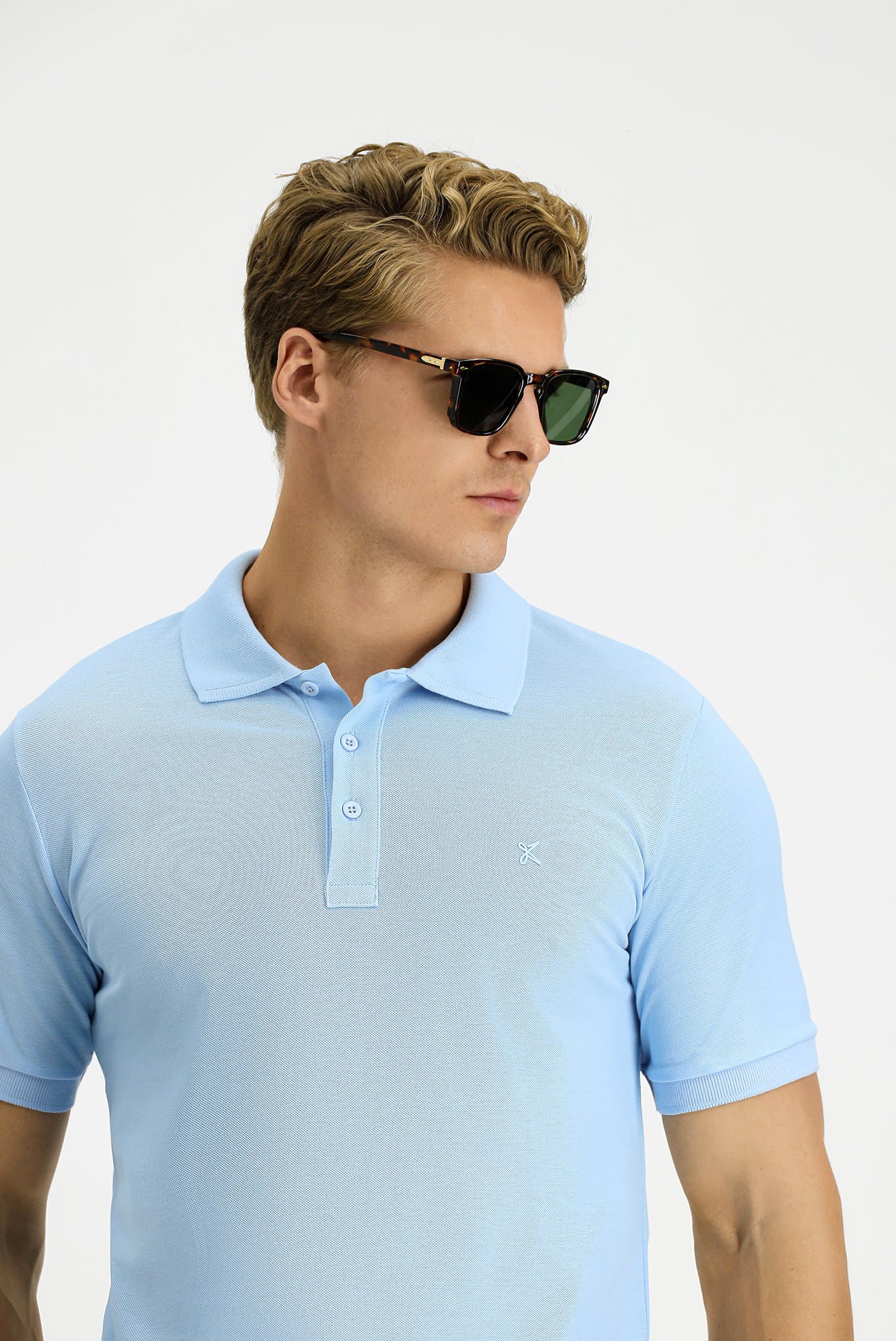 Açık Mavi Slim Fit Dar Kesim Pamuk Kıvrılmaz Polo Yaka Tişört - Image 3