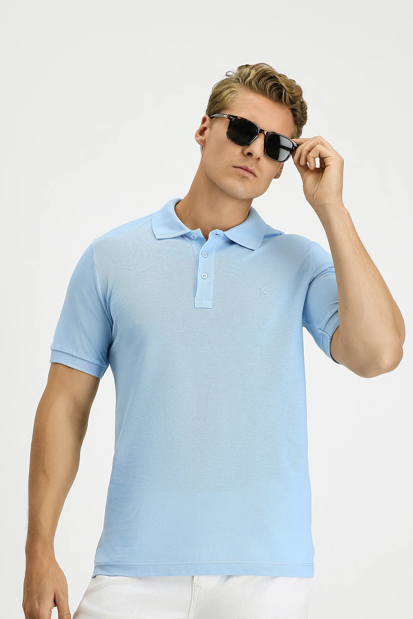 Açık Mavi Slim Fit Dar Kesim Pamuk Kıvrılmaz Polo Yaka Tişört - Image 4