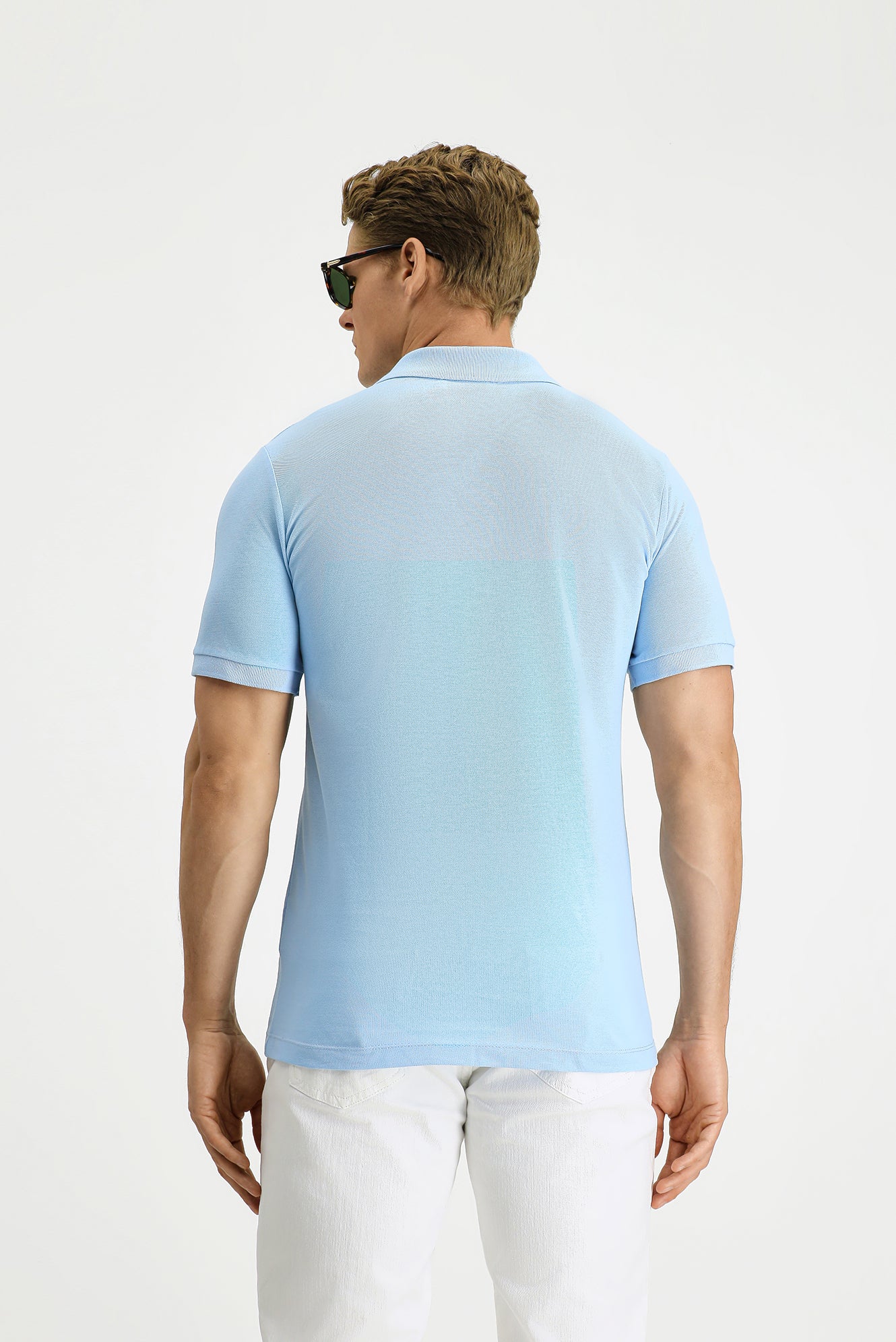 Açık Mavi Slim Fit Dar Kesim Pamuk Kıvrılmaz Polo Yaka Tişört - Image 5