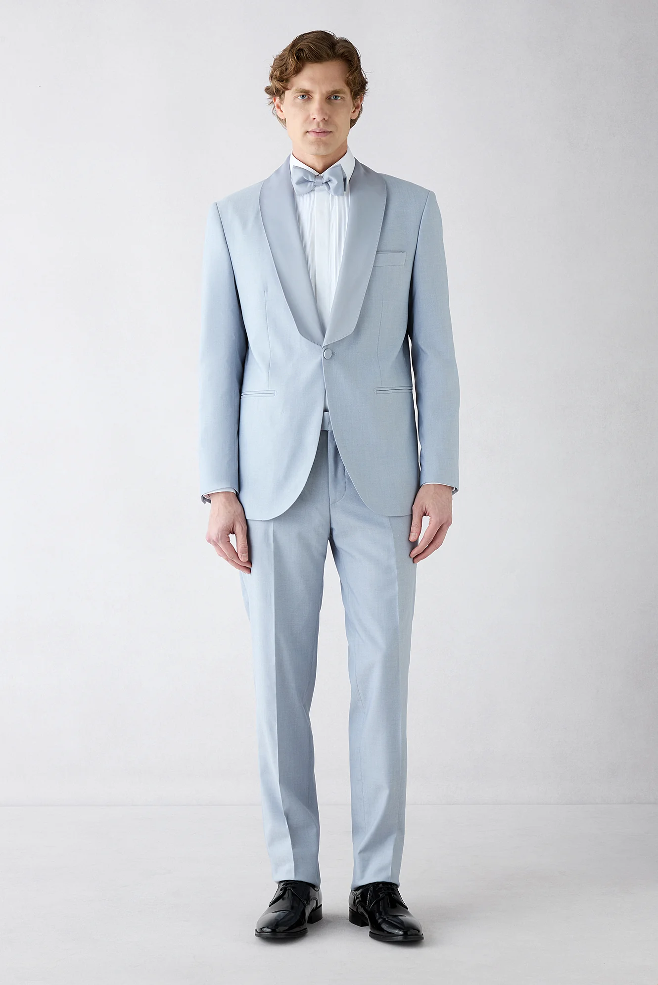 Açık Mavi 7 Drop Slim Fit Dar Kesim Şal Yaka Smokin & Damatlık