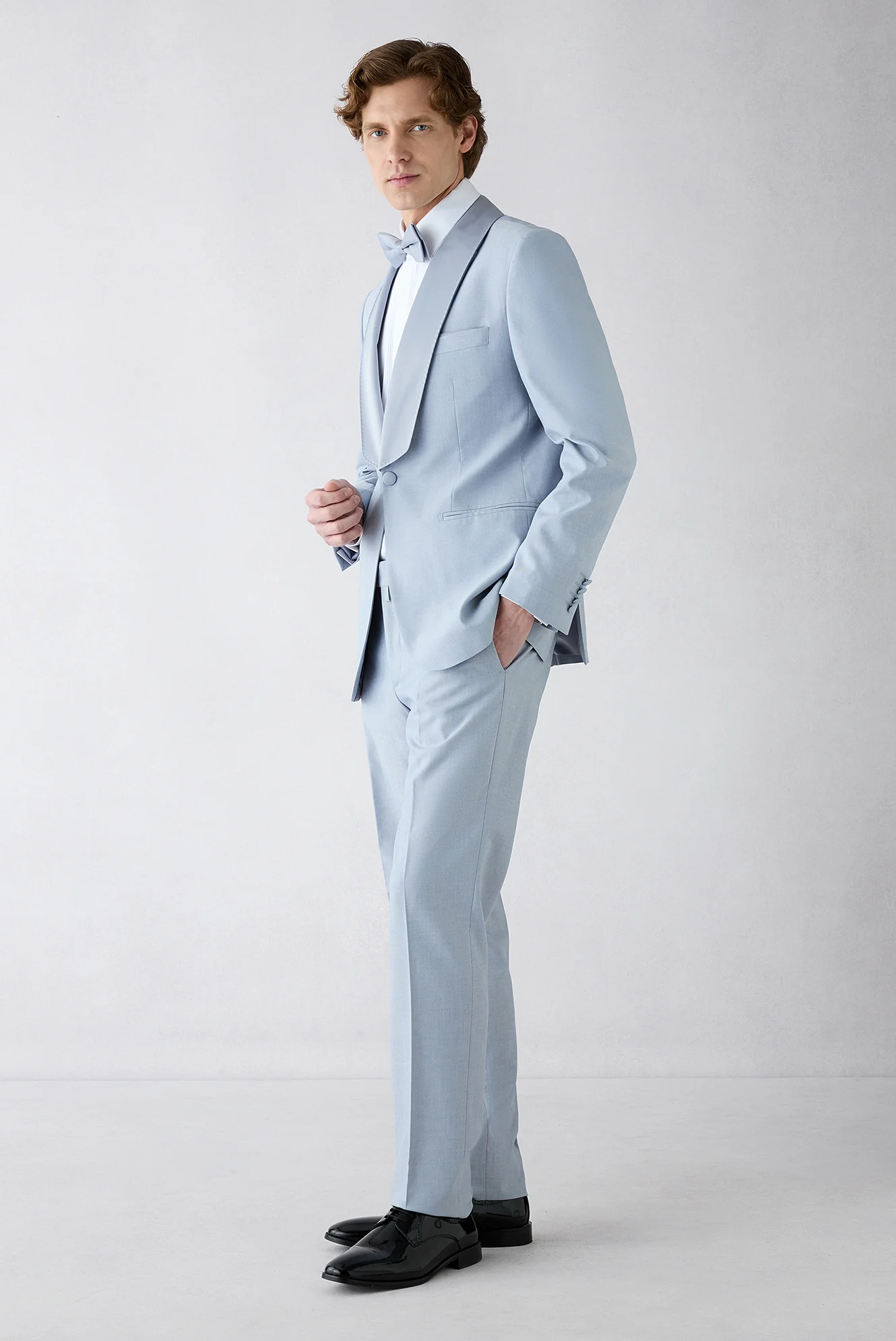 Açık Mavi 7 Drop Slim Fit Dar Kesim Şal Yaka Smokin & Damatlık - Image 2