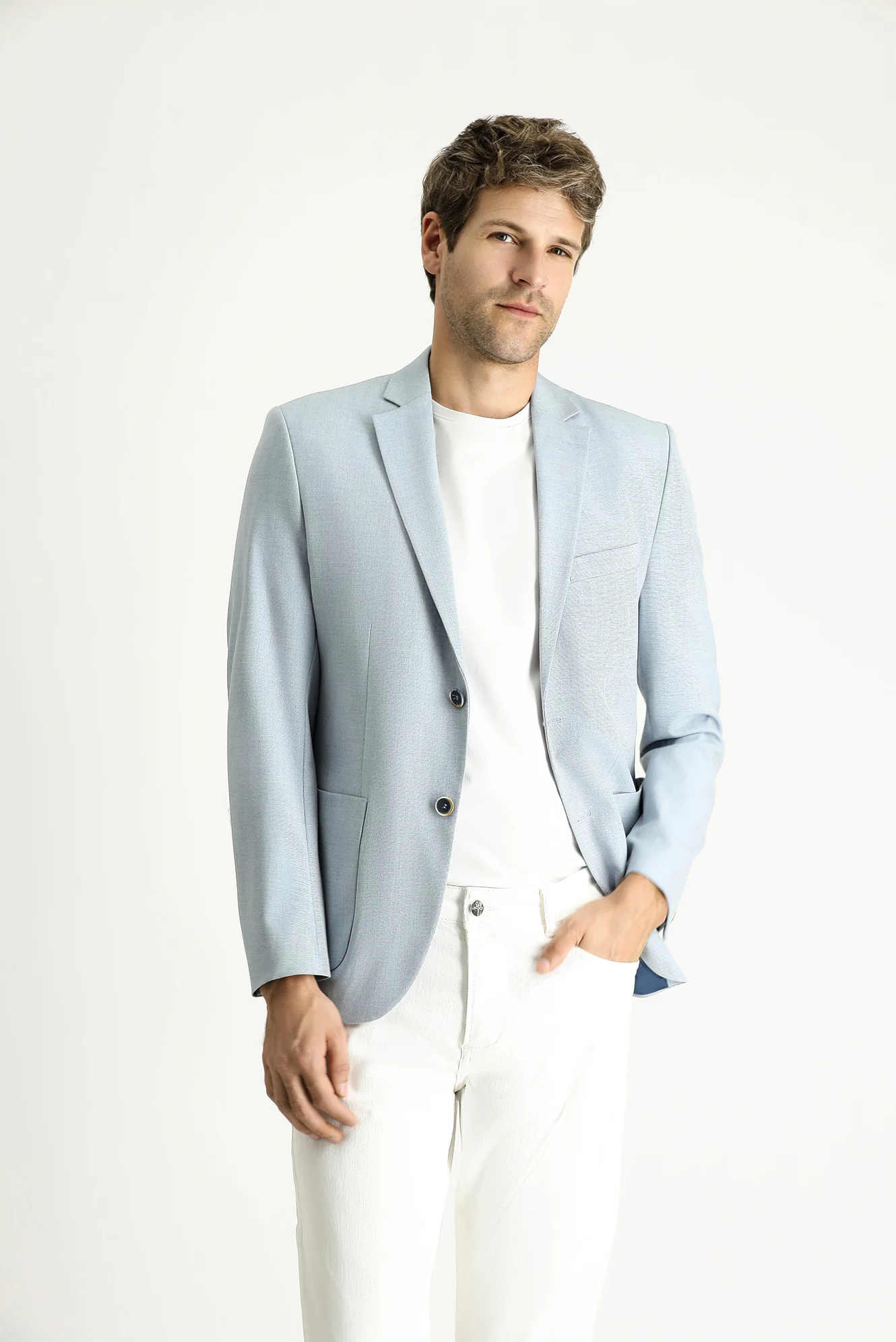 Açık Mavi 7 Drop Slim Fit Dar Kesim Spor Ceket