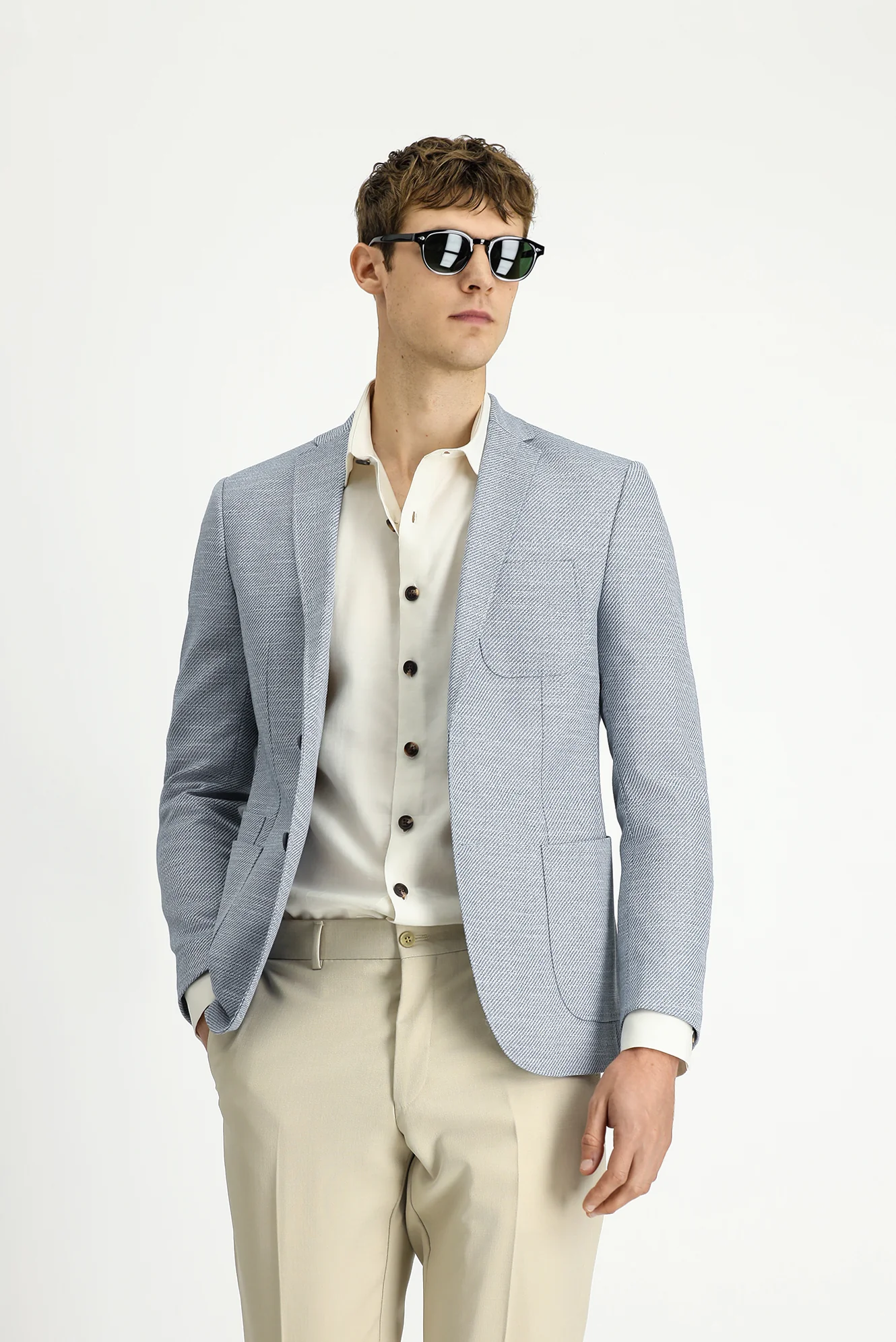 Açık Mavi 7 Drop Super Slim Fit Eksra Dar Kesim Desenli Spor Ceket - Image 4