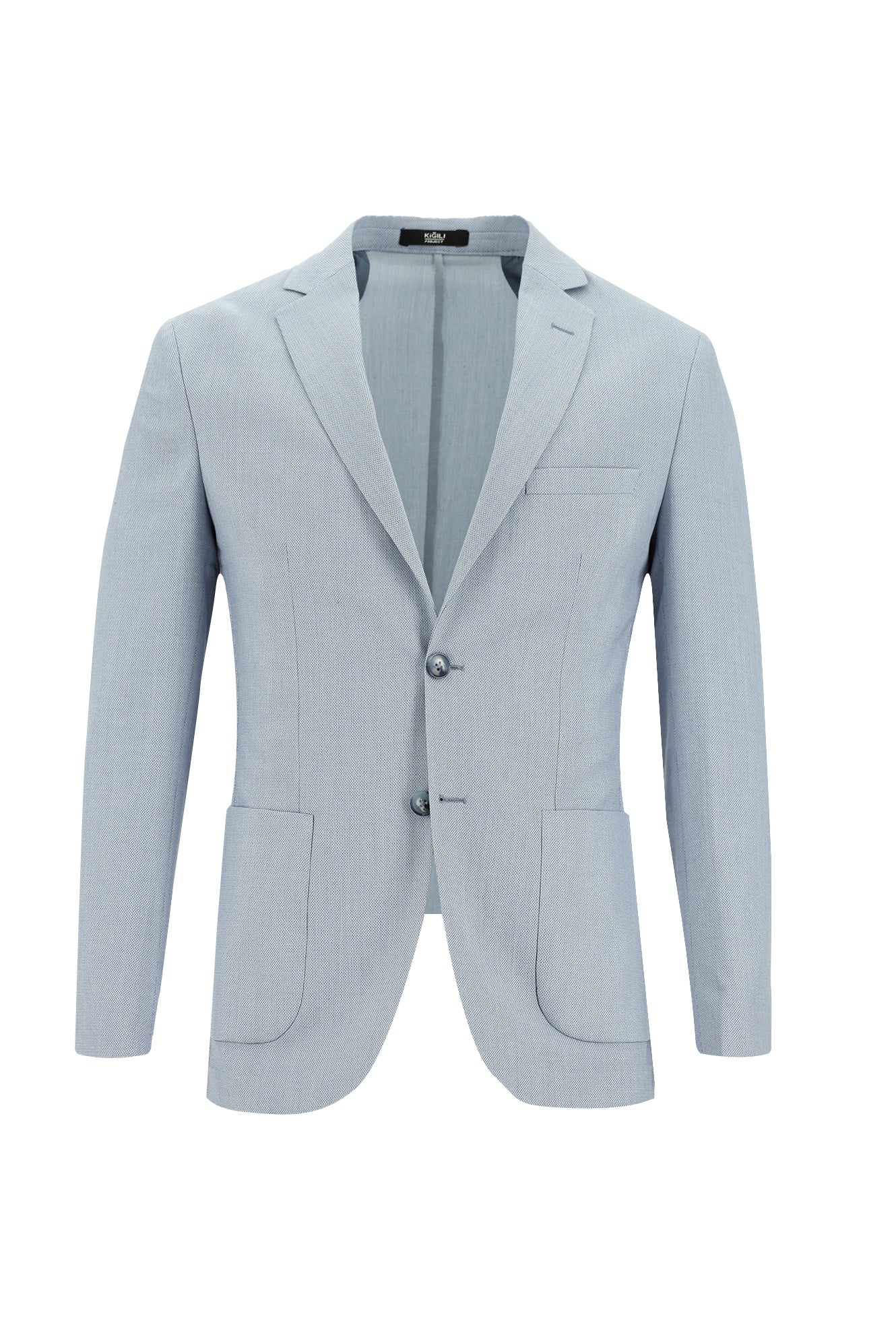 Açık Mavi 7 Drop Super Slim Fit Eksra Dar Kesim Fit Beli Lastikli İpli Desenli Takım Elbise - Image 2