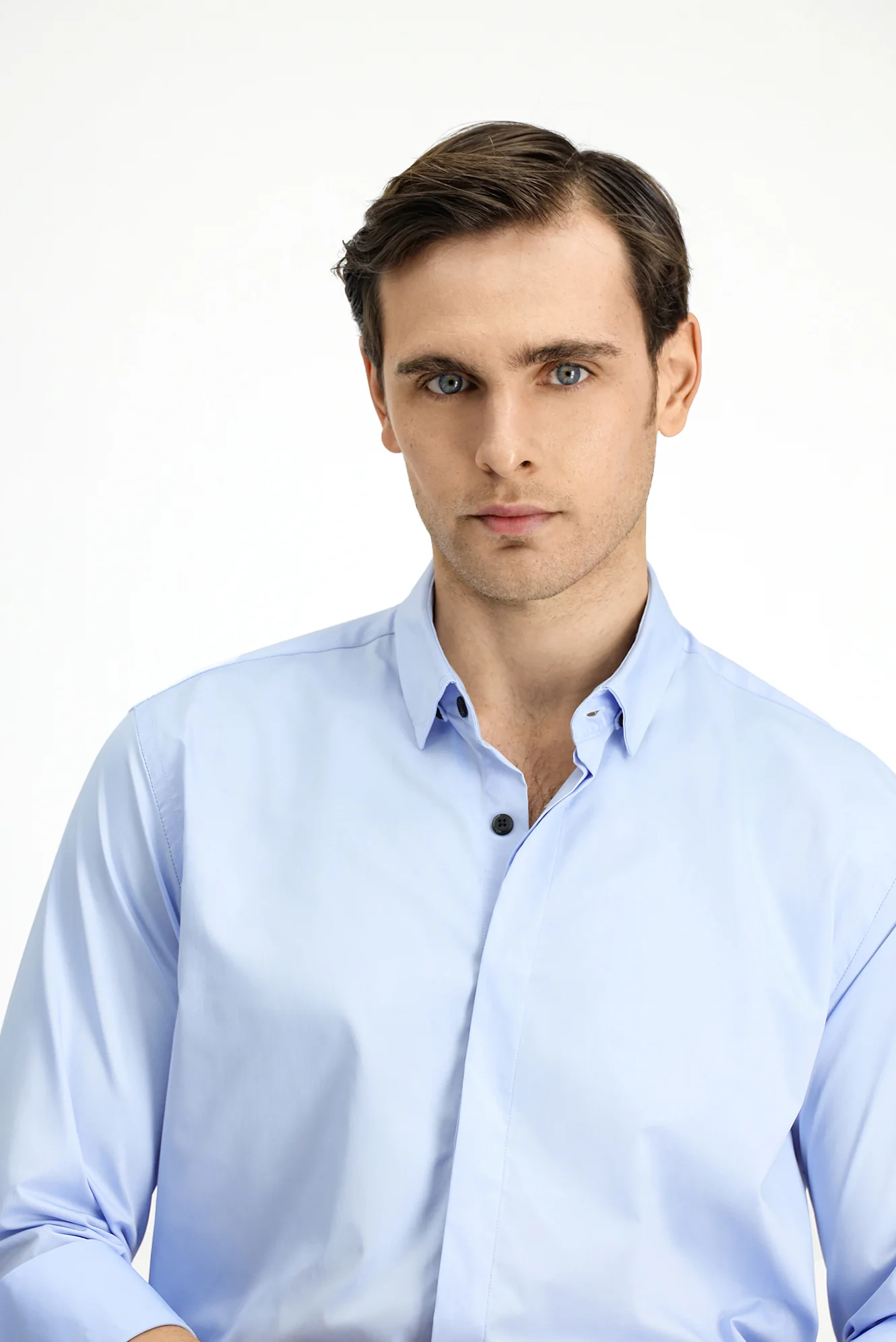 Açık Mavi Techno-Line Uzun Kol Slim Fit Dar Kesim Likralı Gömlek - Image 4
