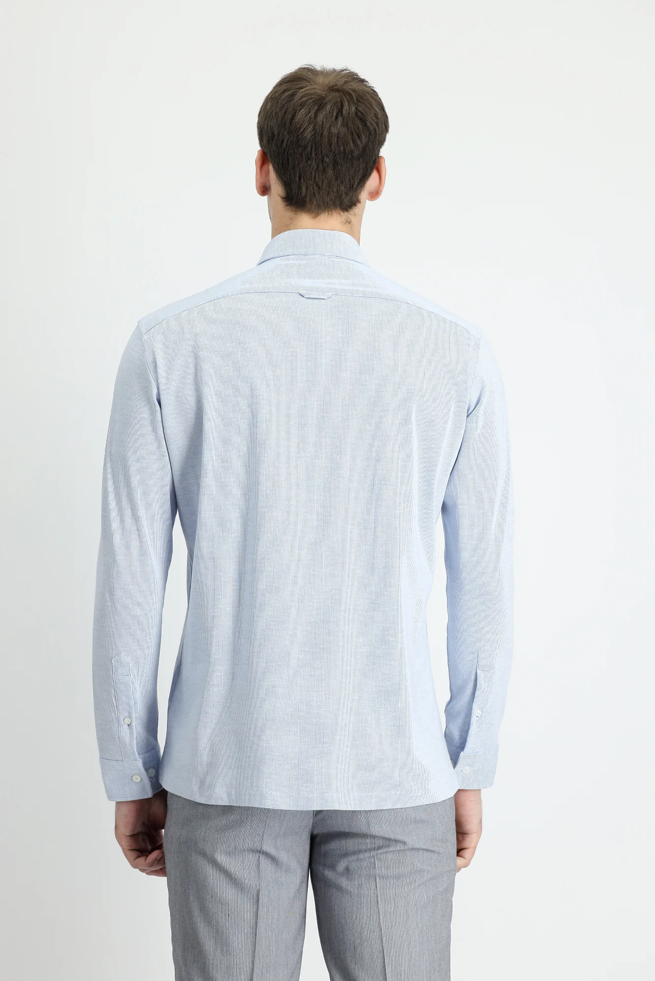 Açık Mavi Uzun Kol Çizgili Slim Fit Gömlek - Image 3