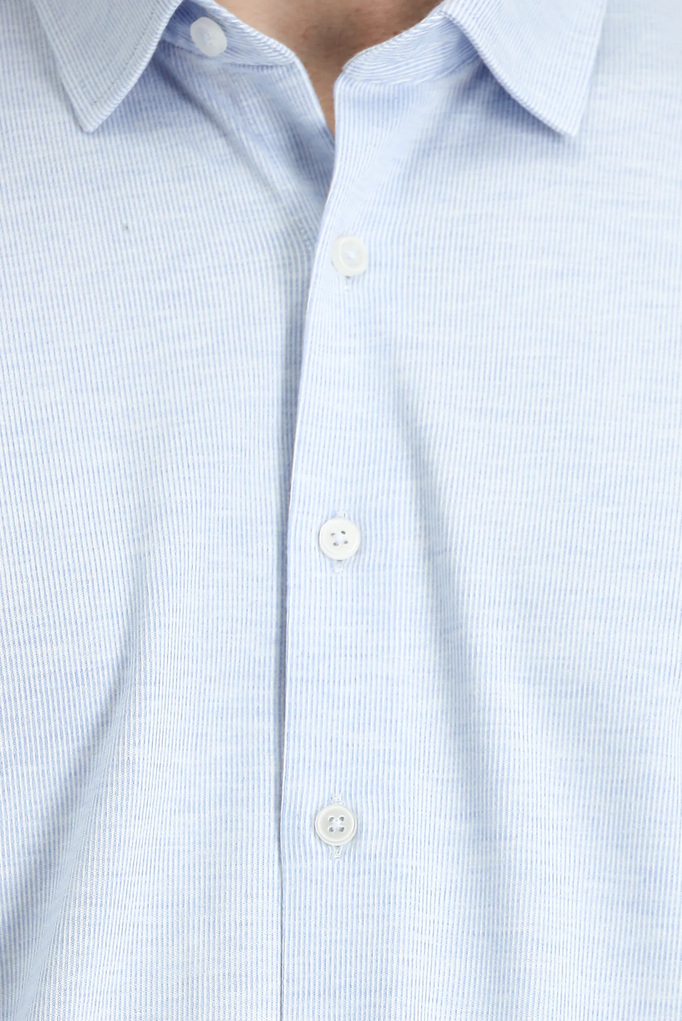 Açık Mavi Uzun Kol Çizgili Slim Fit Gömlek - Image 4