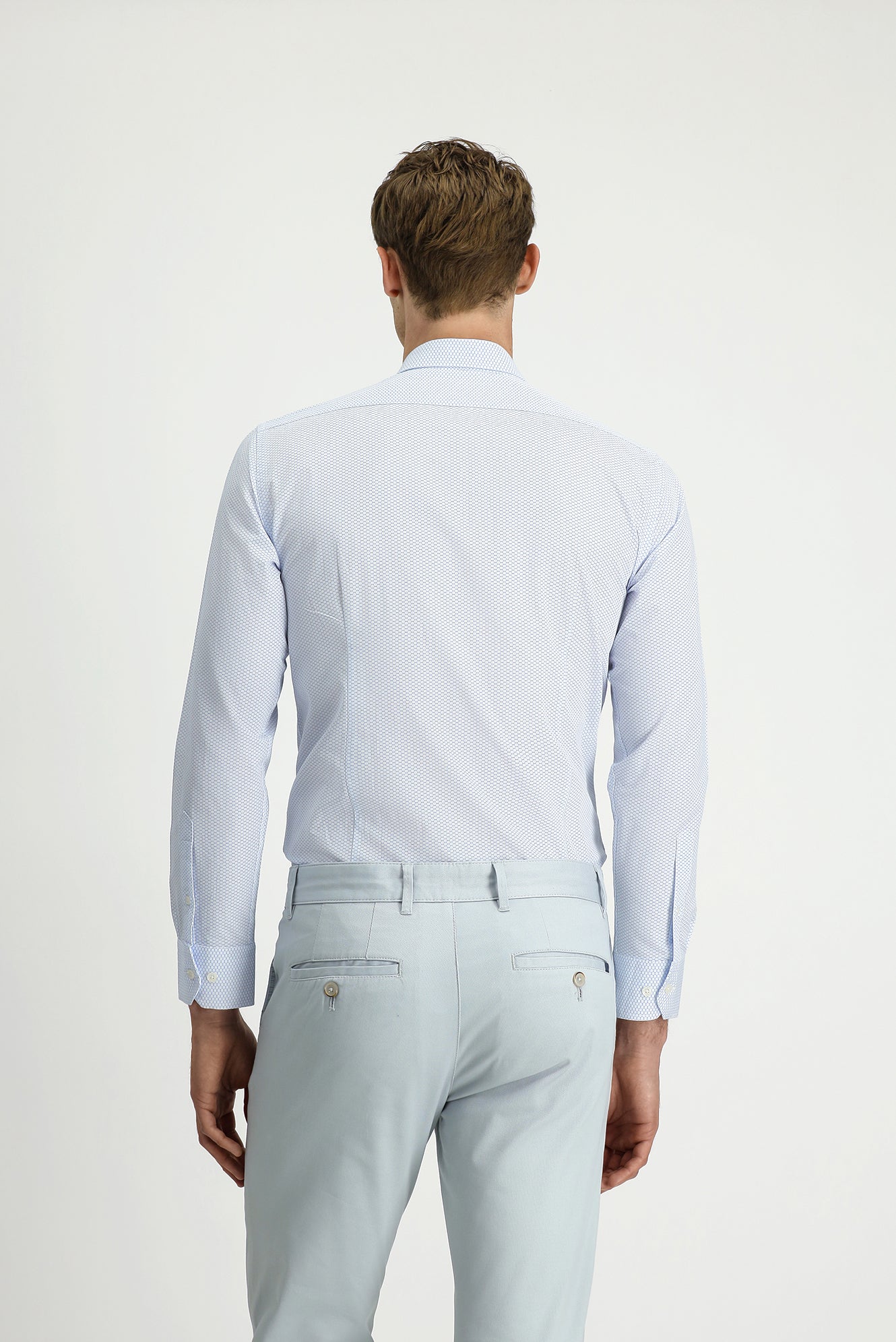 Açık Mavi Uzun Kol Slim Fit Dar Kesim Baskılı Pamuk Gömlek - Image 6