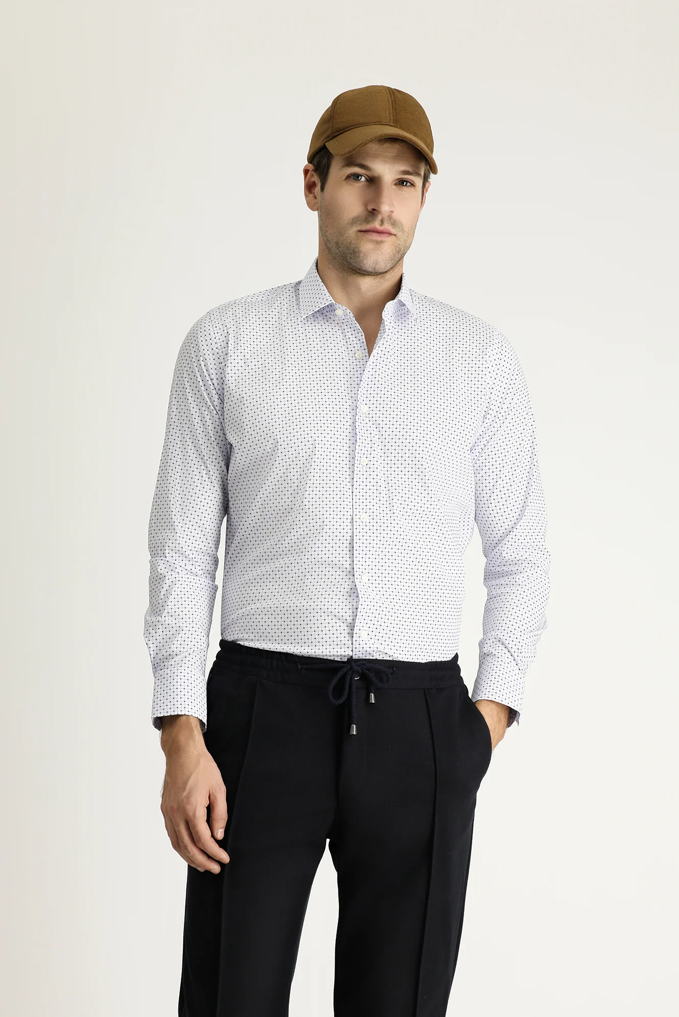 Açık Mavi Uzun Kol Slim Fit Dar Kesim Baskılı Pamuklu Gömlek