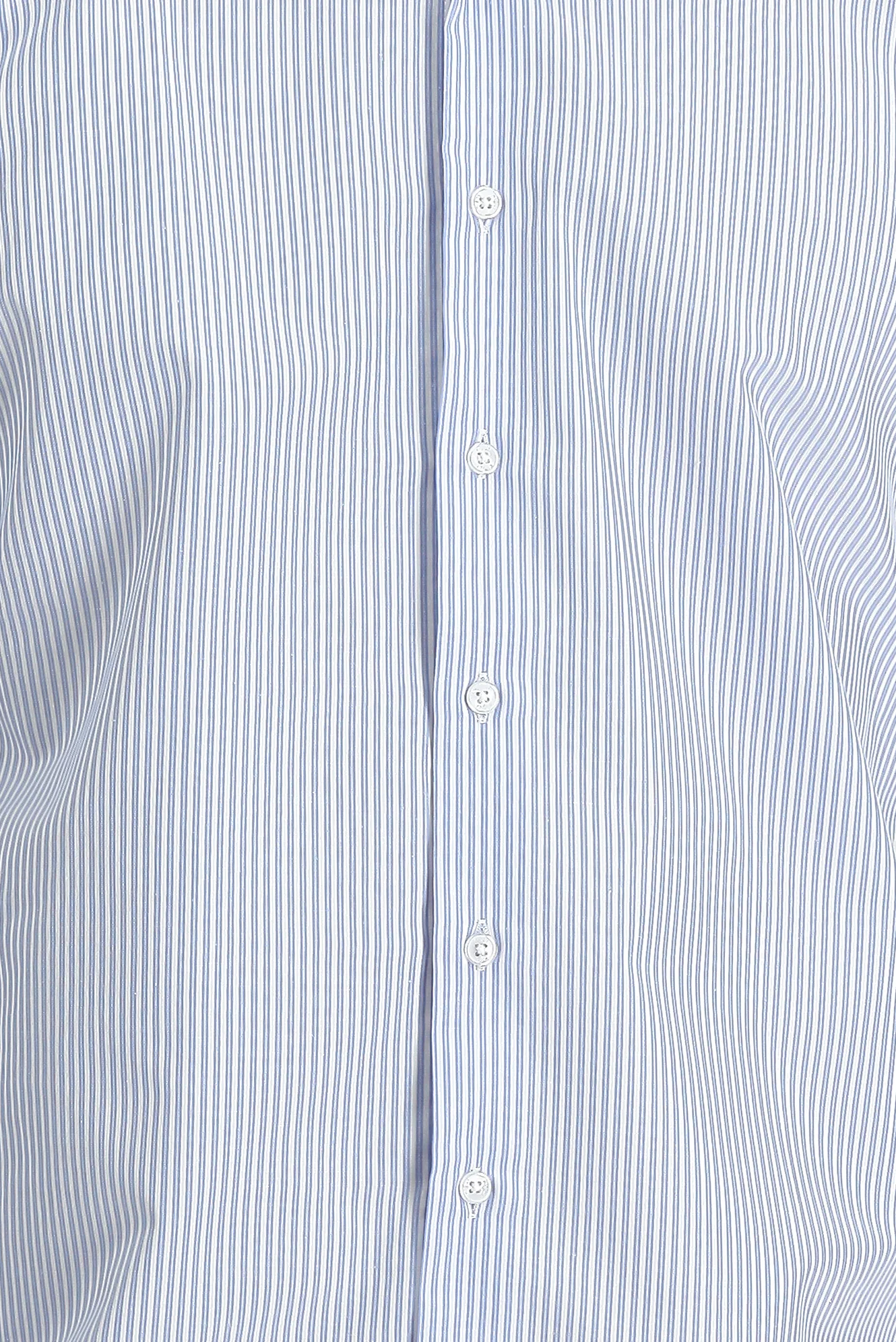 Açık Mavi Uzun Kol Slim Fit Dar Kesim Çizgili Pamuklu Kolay Ütülenebilir Gömlek - Image 4
