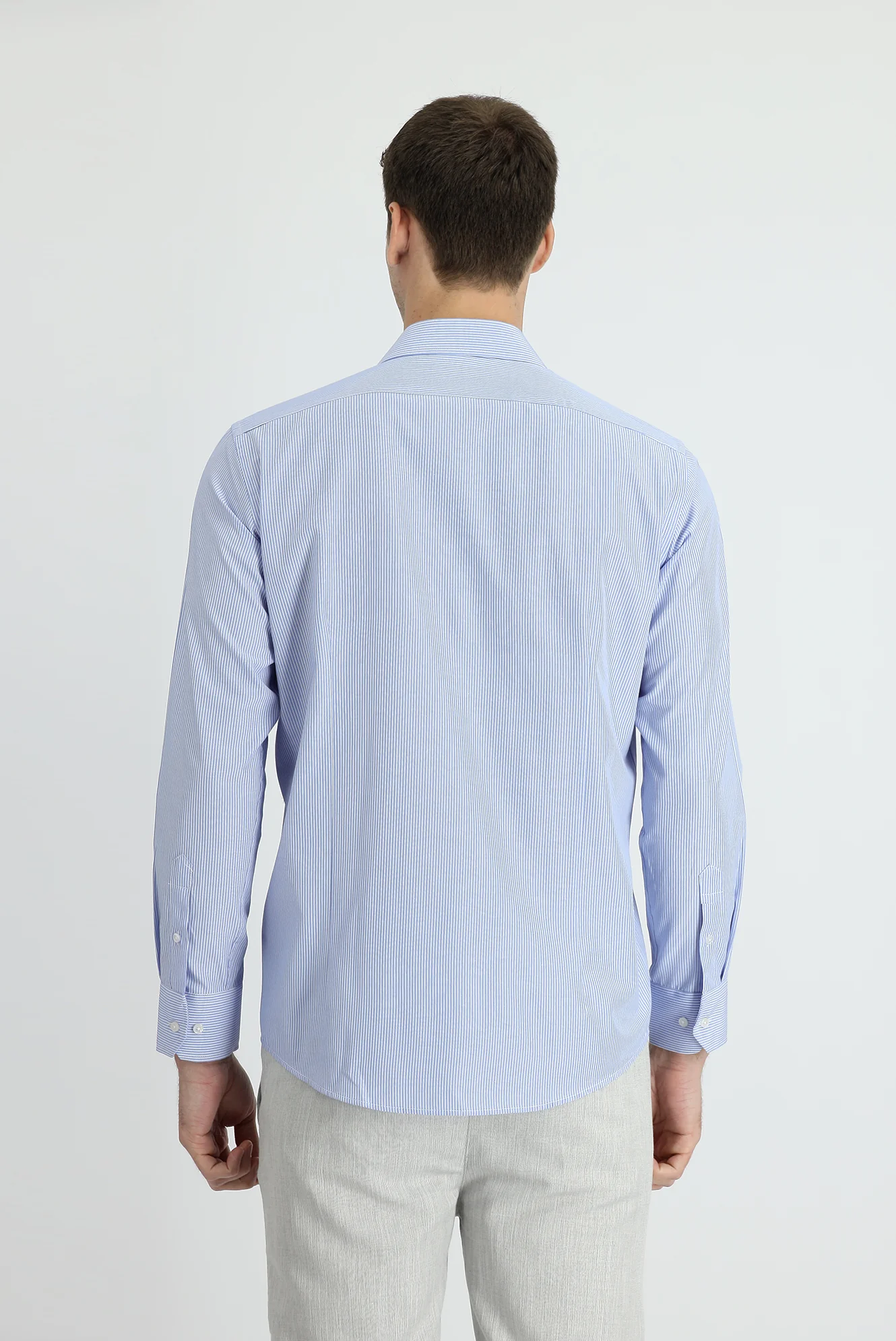 Açık Mavi Uzun Kol Slim Fit Çizgili Gömlek - Image 3