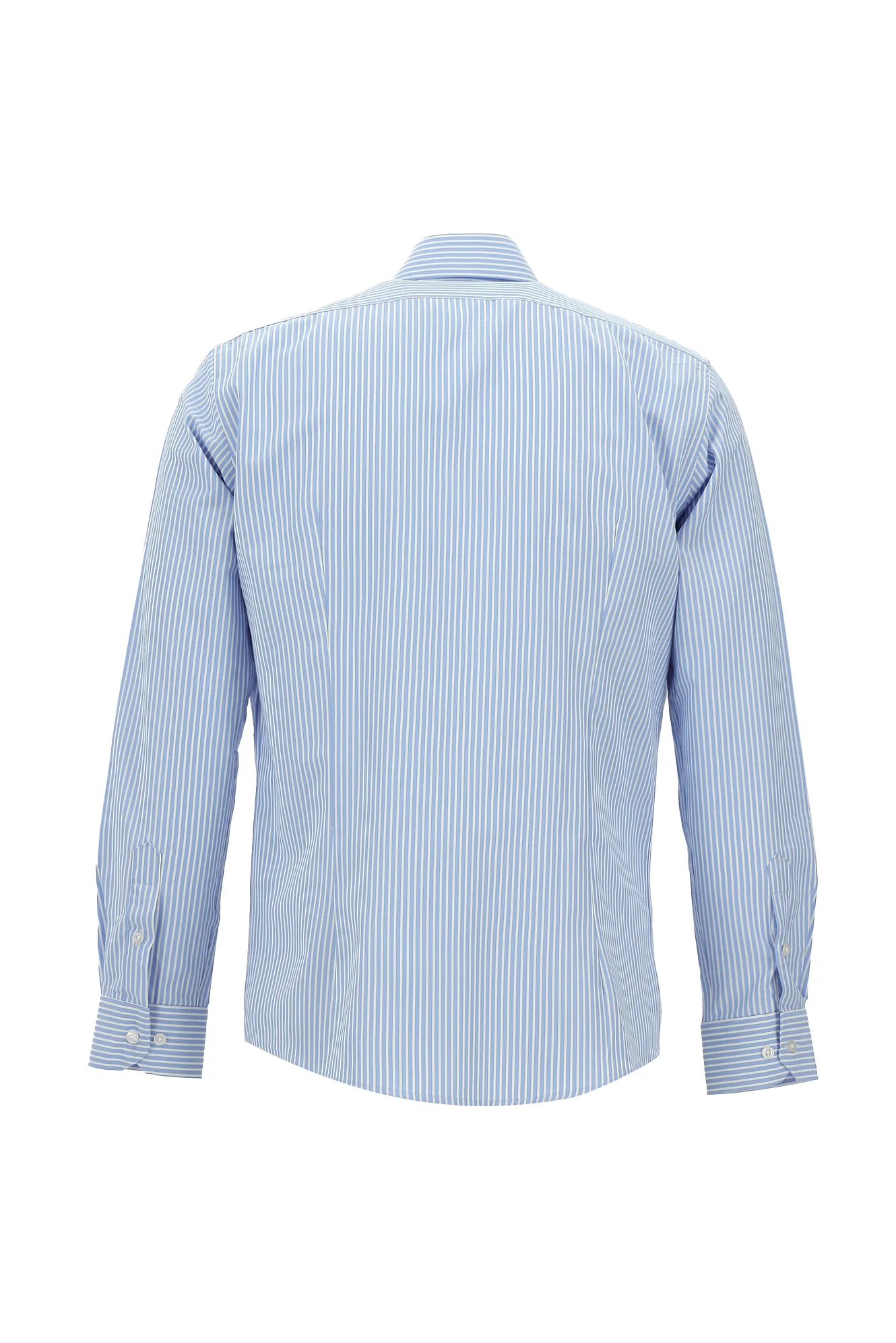 Açık Mavi Uzun Kol Slim Fit Dar Kesim Klasik Desenli Pamuklu Gömlek - Image 4