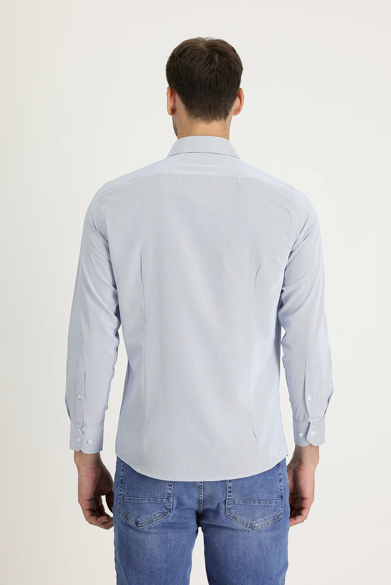 Açık Mavi Uzun Kol Slim Fit Dar Kesim Klasik Desenli Pamuklu Kolay Ütülenebilir Gömlek - Image 2