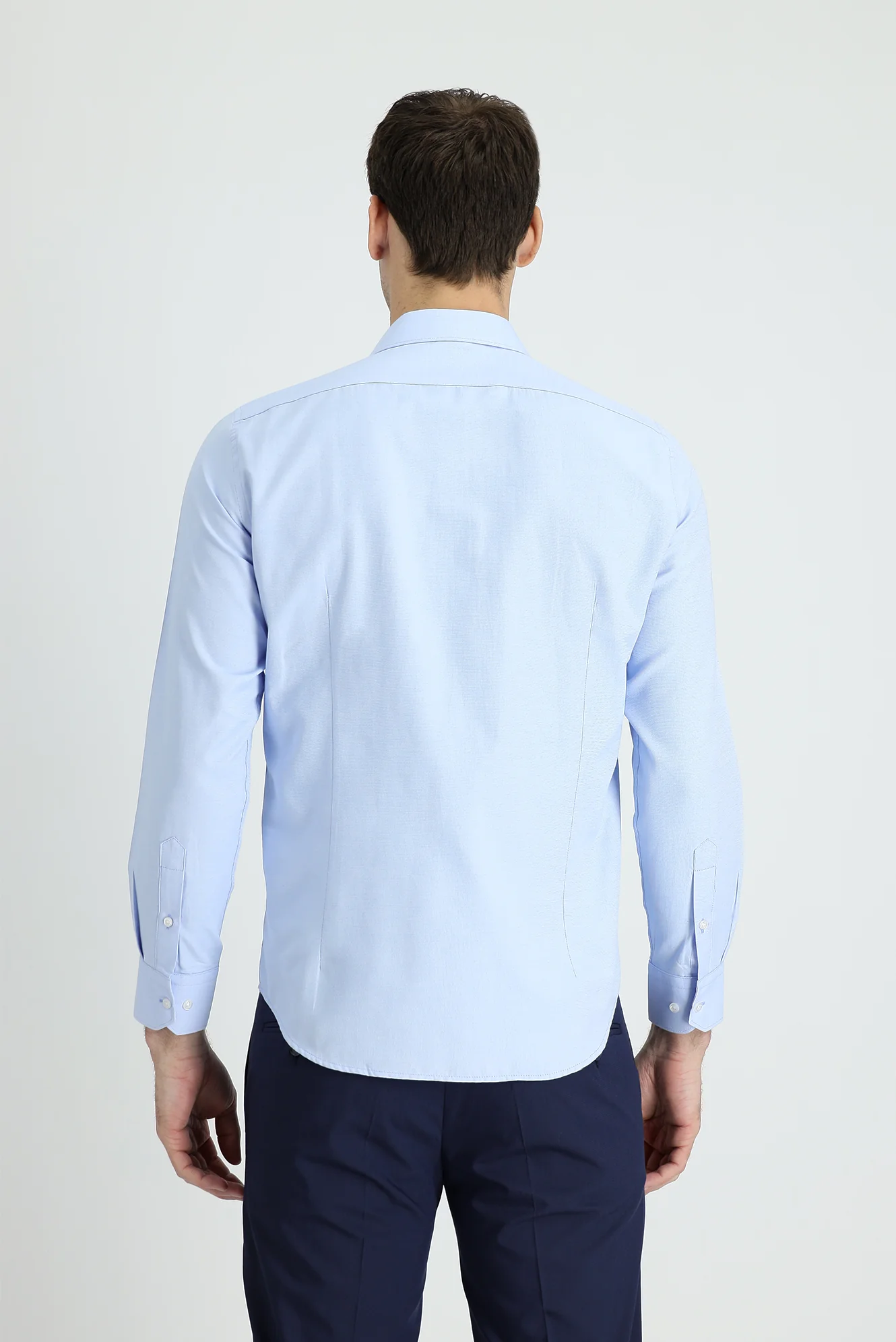 Açık Mavi Uzun Kol Slim Fit Dar Kesim Klasik Desenli Pamuklu Kolay Ütülenebilir Gömlek - Image 3