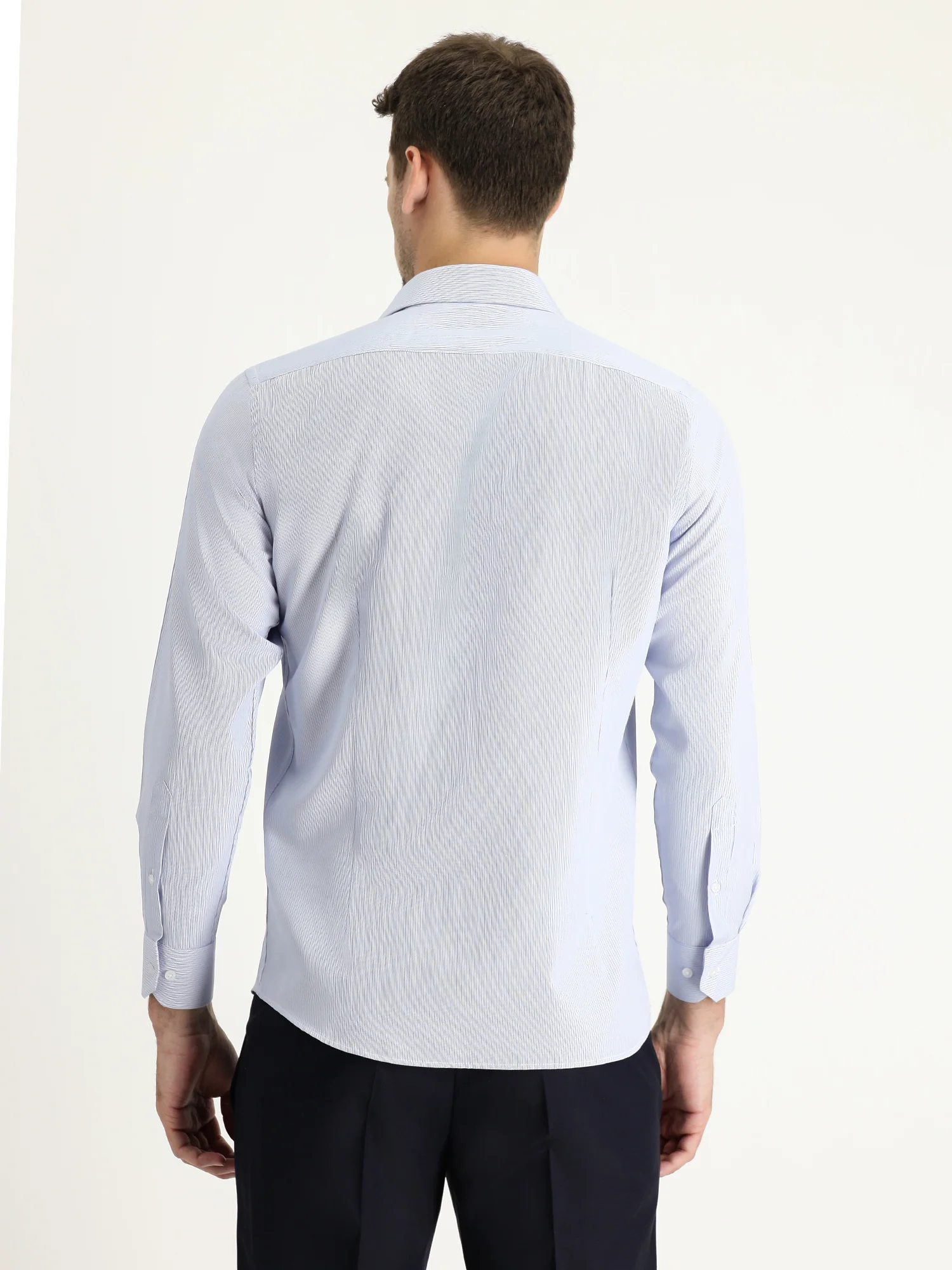 Açık Mavi Uzun Kol Slim Fit Dar Kesim Klasik Desenli Pamuklu Kolay Ütülenebilir Gömlek - Image 3