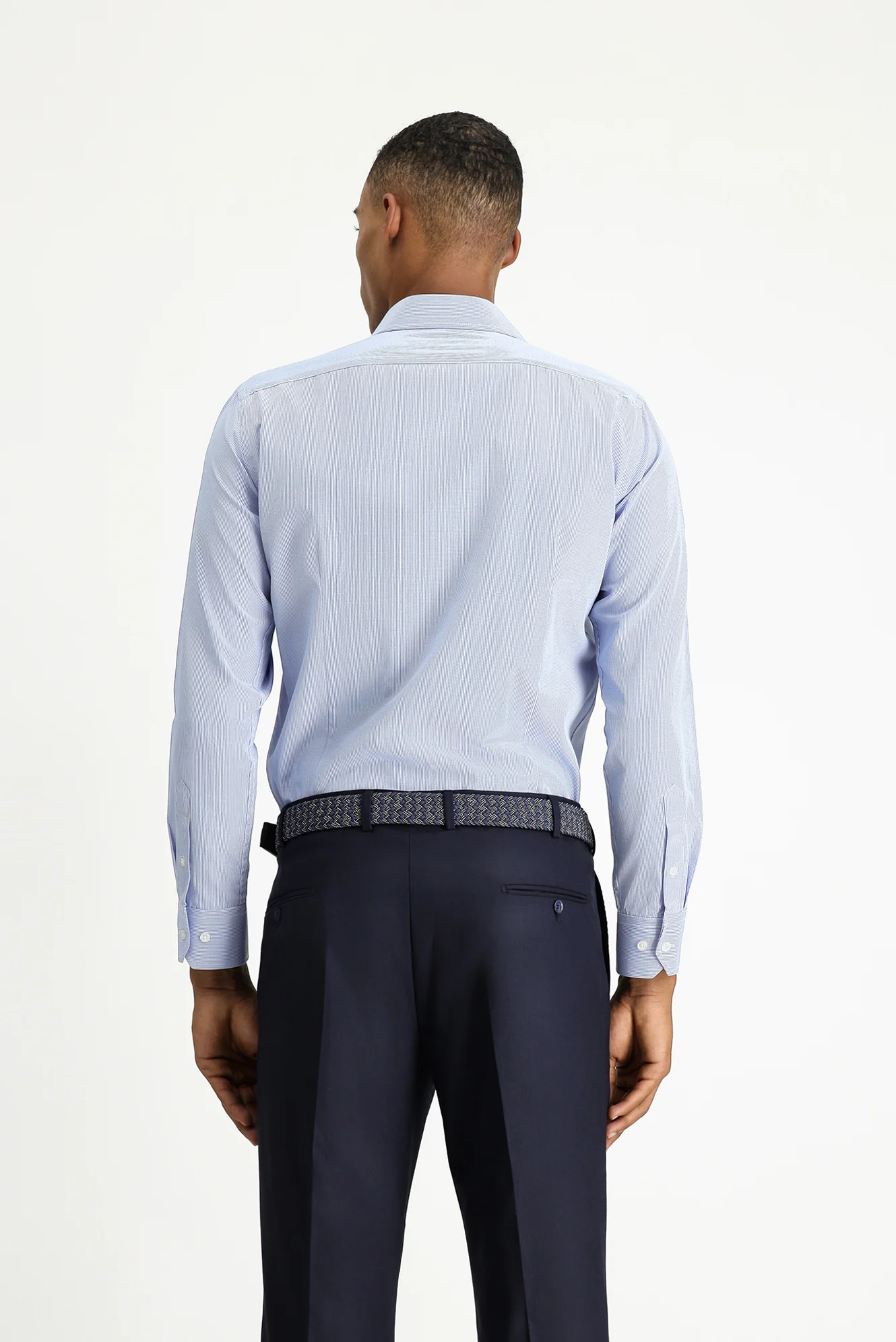 Açık Mavi Uzun Kol Slim Fit Dar Kesim Klasik Desenli Pamuklu Kolay Ütülenebilir Gömlek - Image 4